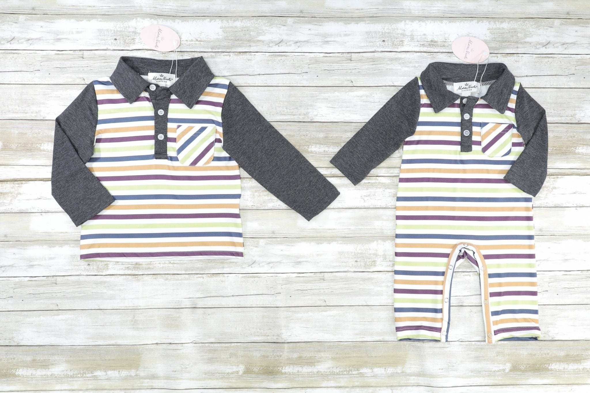 Green Striped Raglan Pocket Polo Shirt - Marie Nicole Clothing