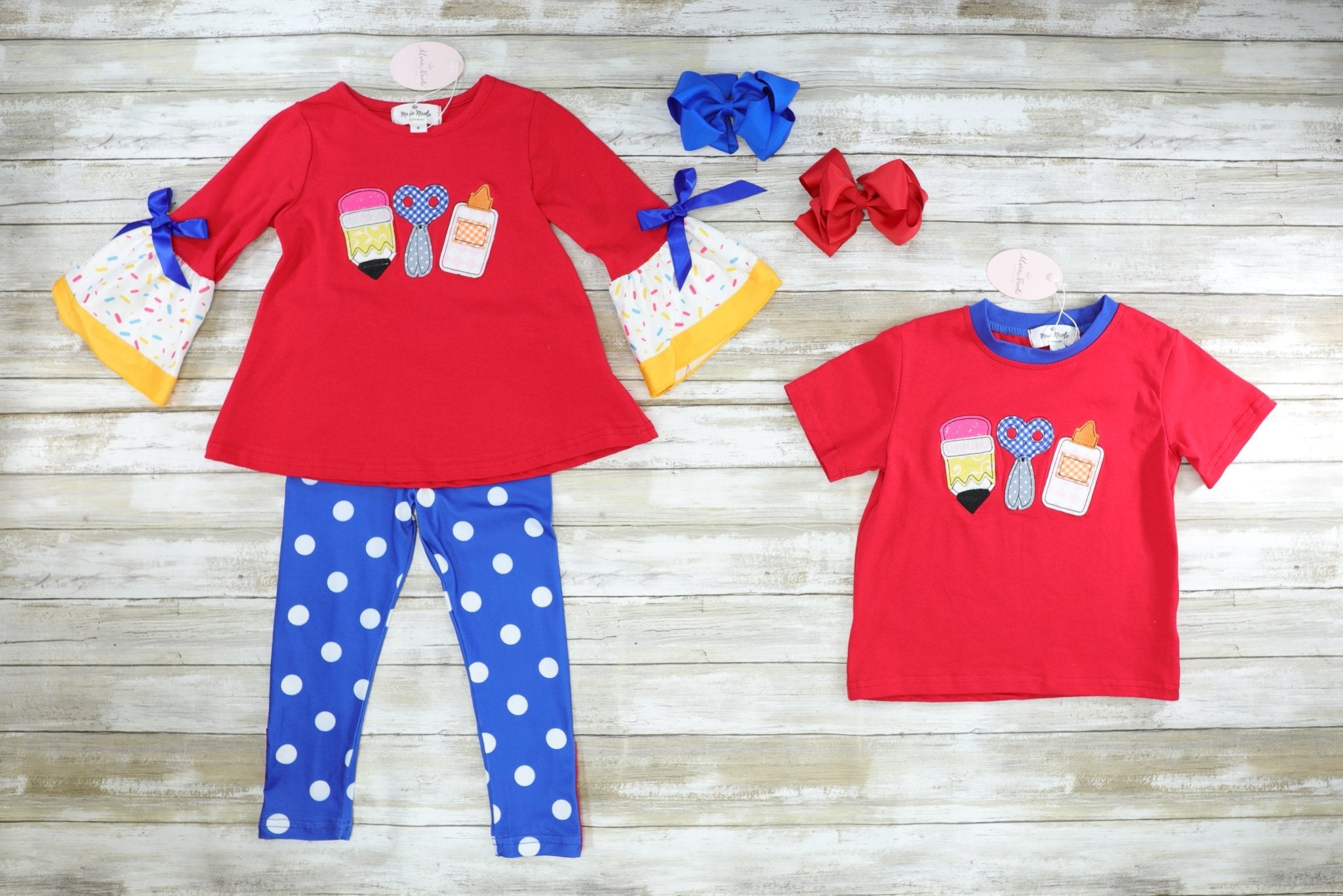 Red School Supplies & Polka Dots Outfit - Marie Nicole Clothing