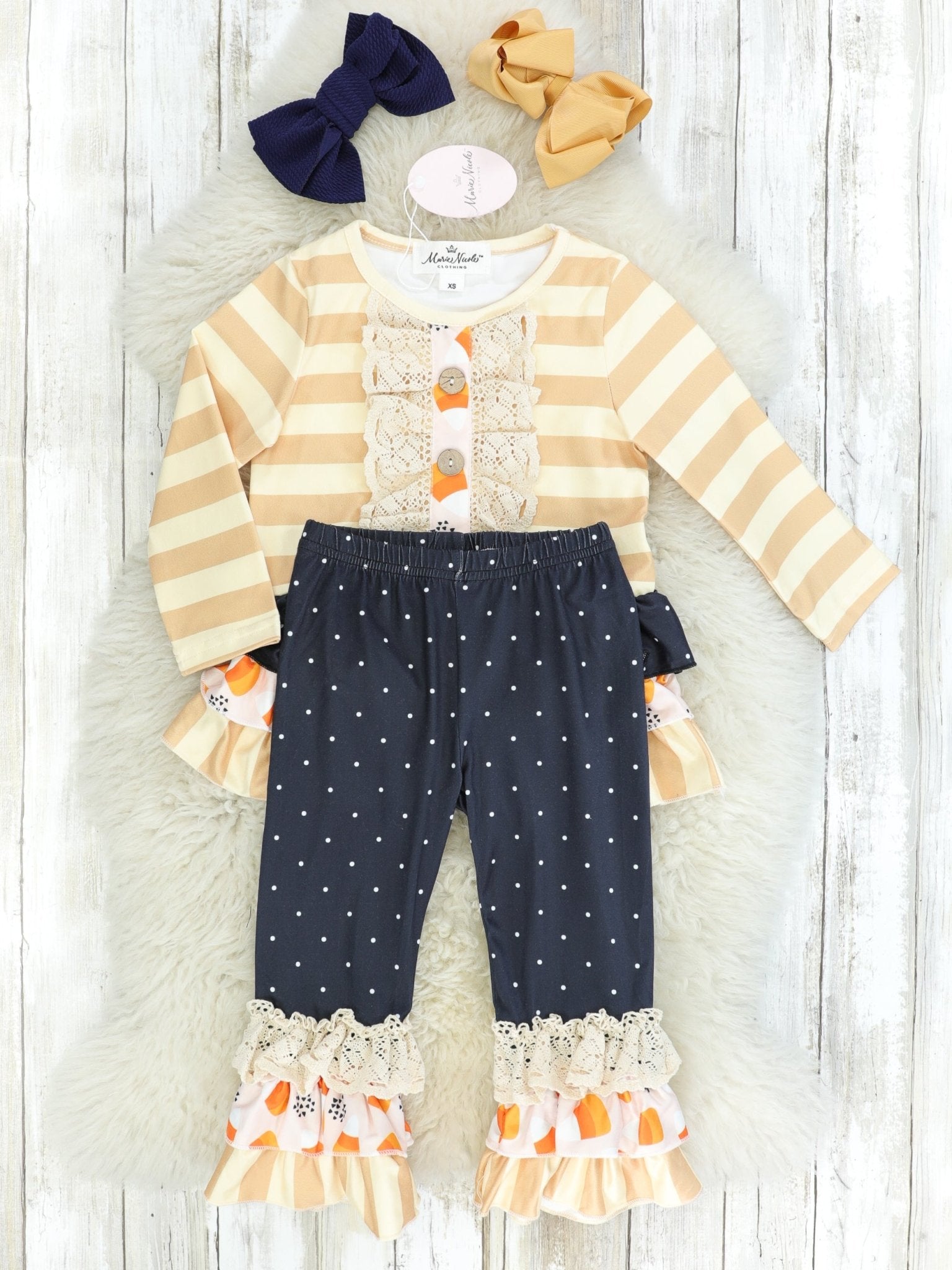 Striped Candy Corn Ruffle Outfit - Marie Nicole Clothing