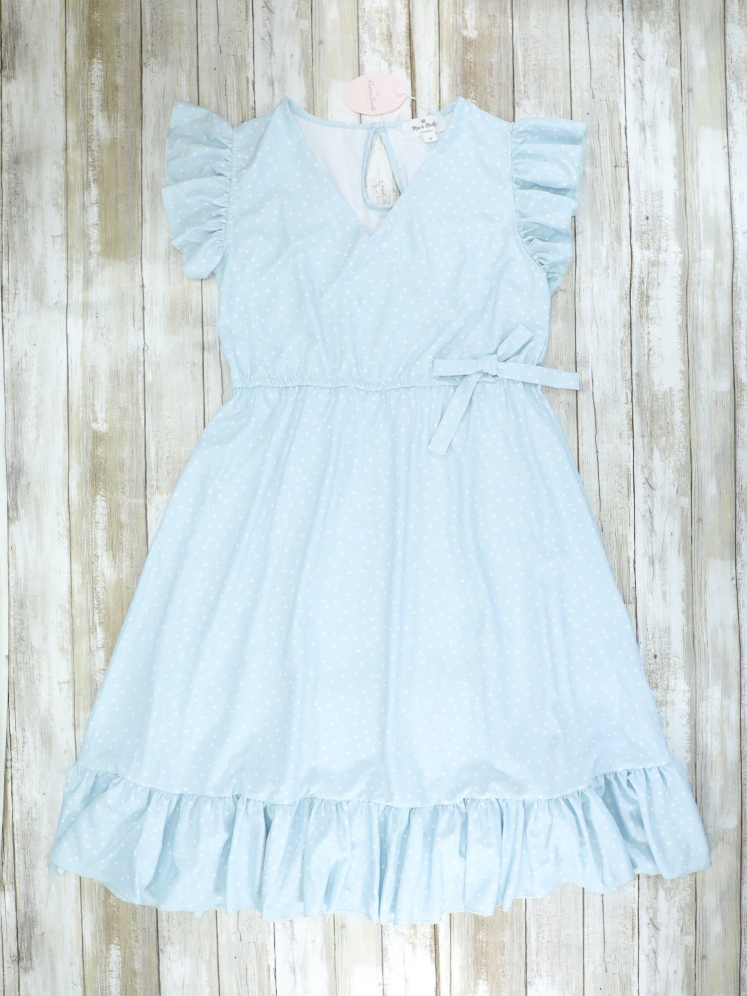 Mom & Me Polka Dotted Powder Blue Ruffle Dress - Marie Nicole Clothing