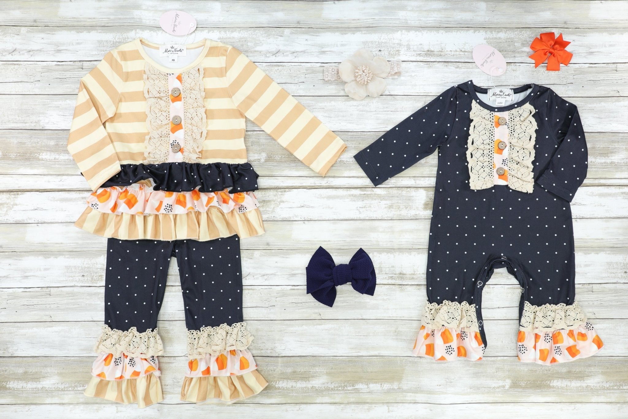 Striped Candy Corn Ruffle Outfit - Marie Nicole Clothing
