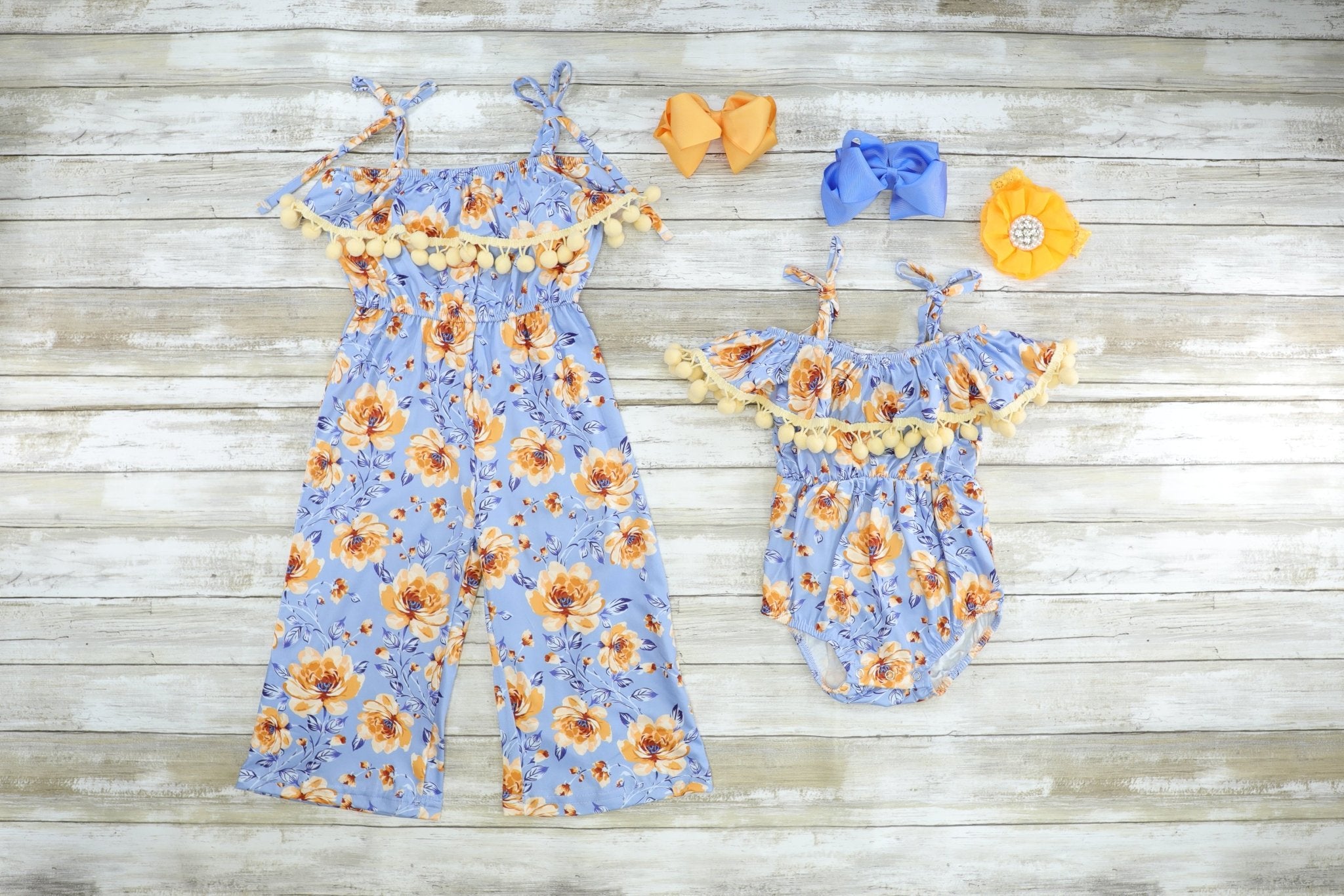 Blue & Yellow Floral Romper/Jumpsuit - Marie Nicole Clothing