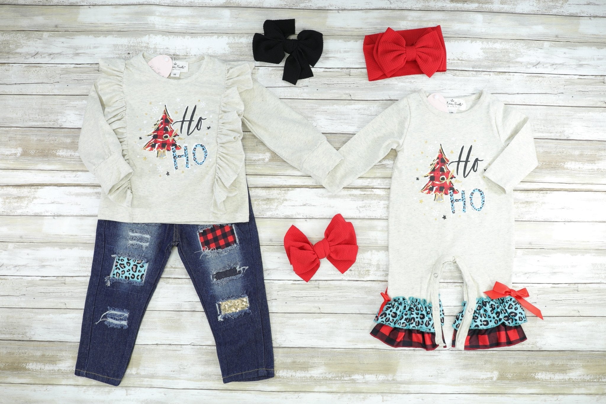 Cream Ho Ho Ho Ruffle Romper - Marie Nicole Clothing