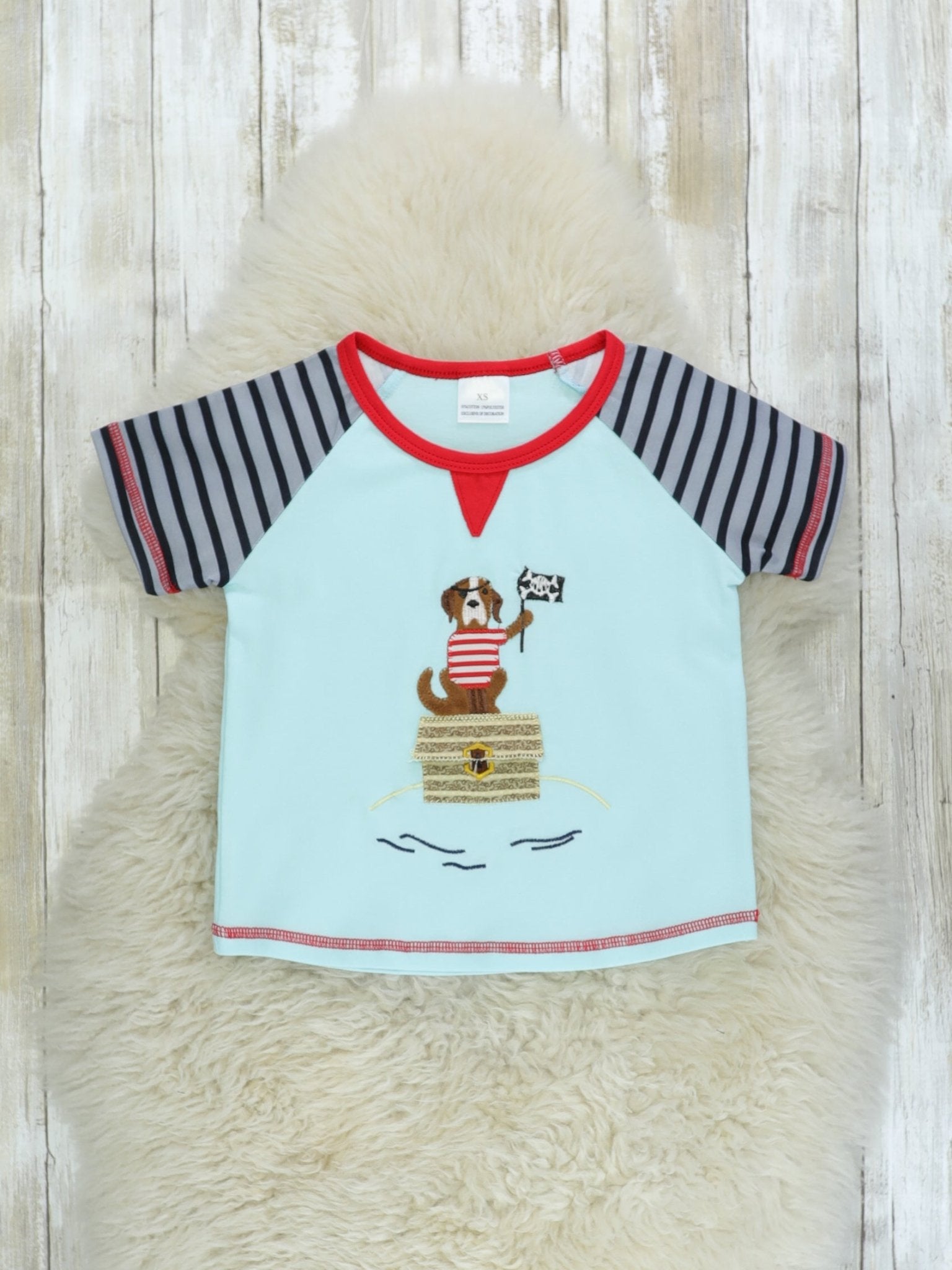 Blue Striped Dog Pirate Shirt - Marie Nicole Clothing