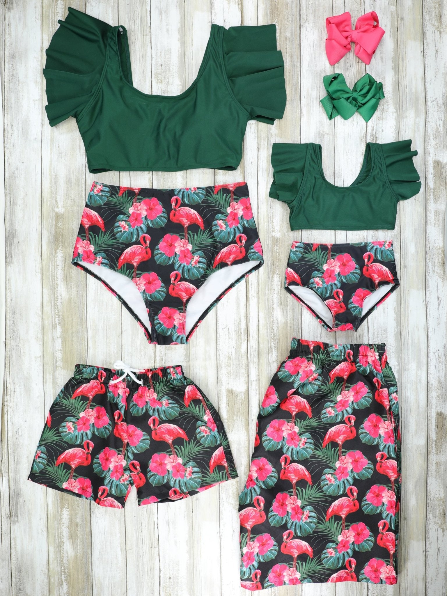 Family Dark Green Flamingo Swimsuit - Marie Nicole Clothing