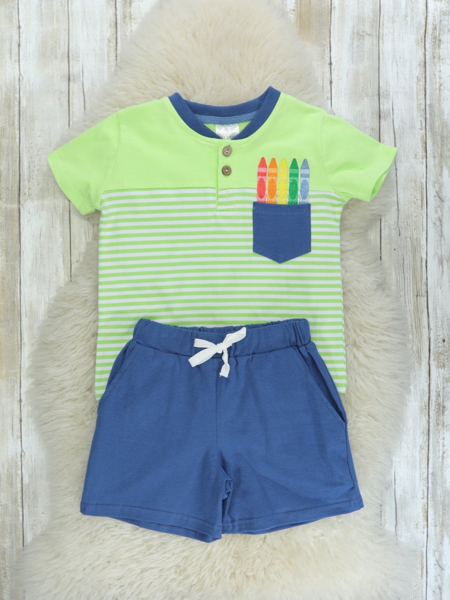 Green & Blue Crayon Outfit - Marie Nicole Clothing