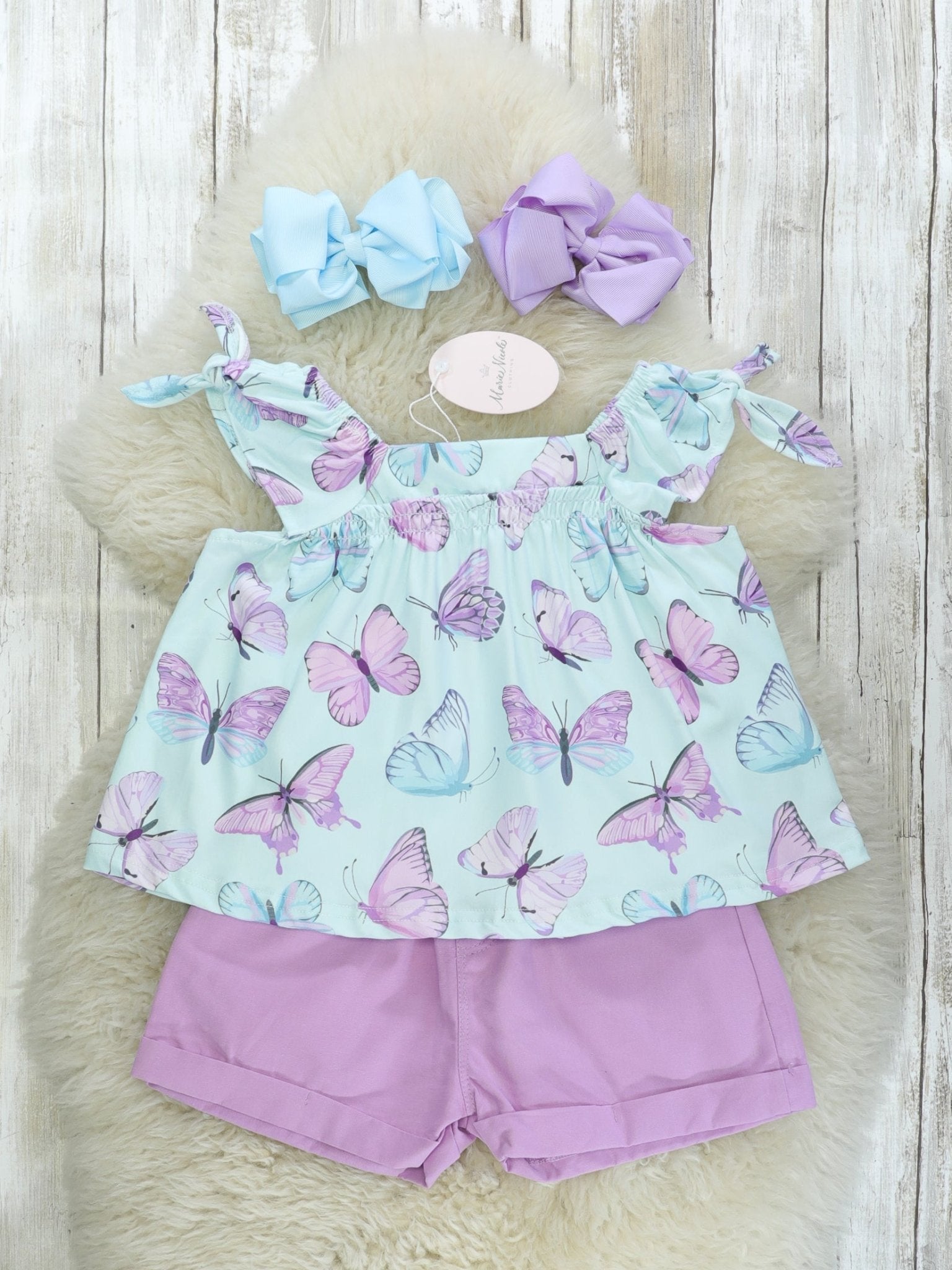 Purple Butterfly Tank & Shorts Outfit - Marie Nicole Clothing