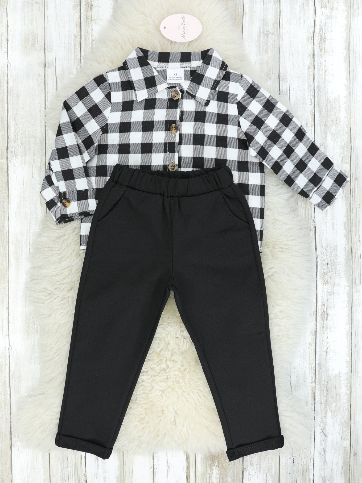Checked Button - Up Top & Black Bottoms Outfit - Marie Nicole Clothing
