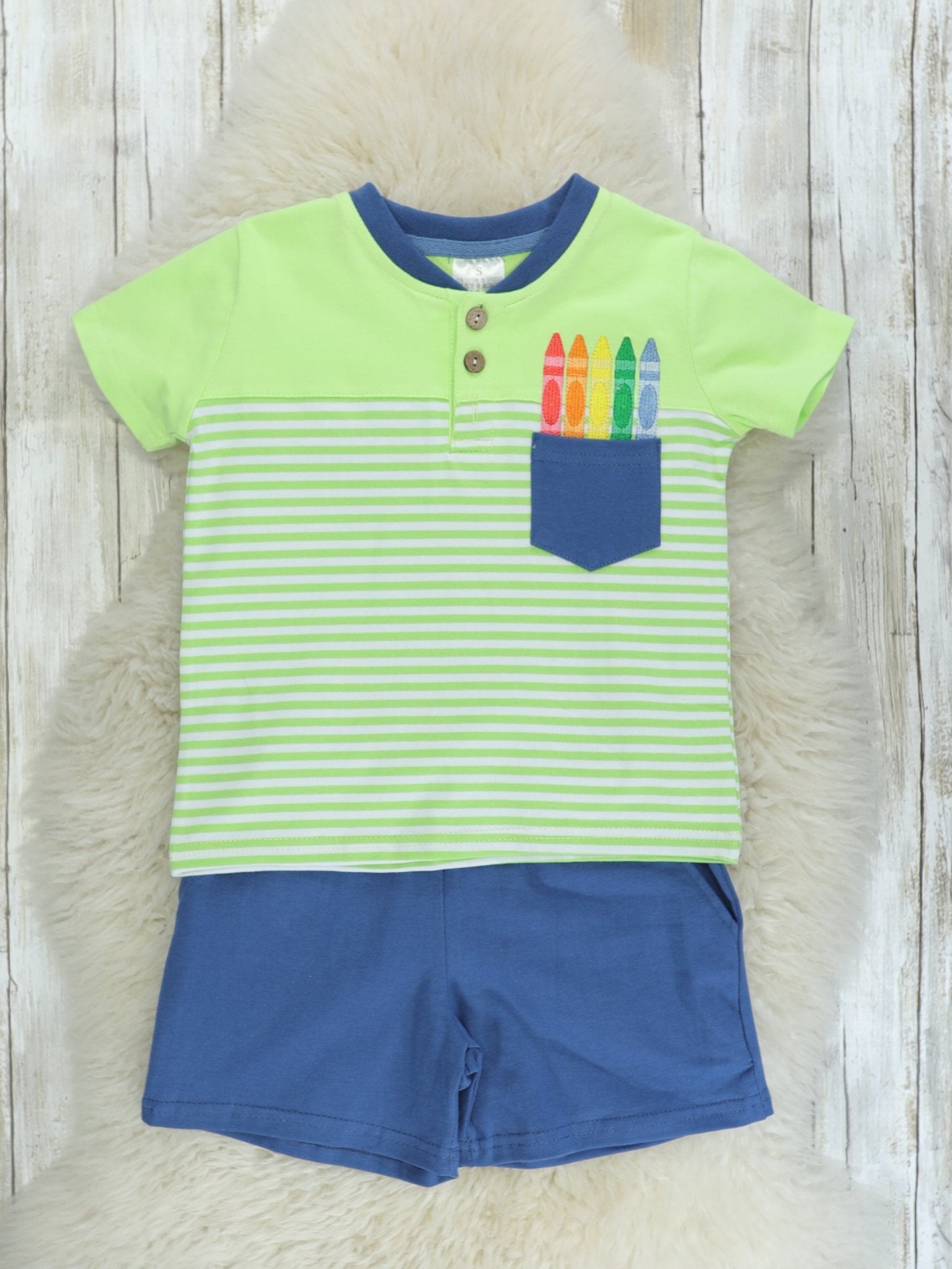 Green & Blue Crayon Outfit - Marie Nicole Clothing