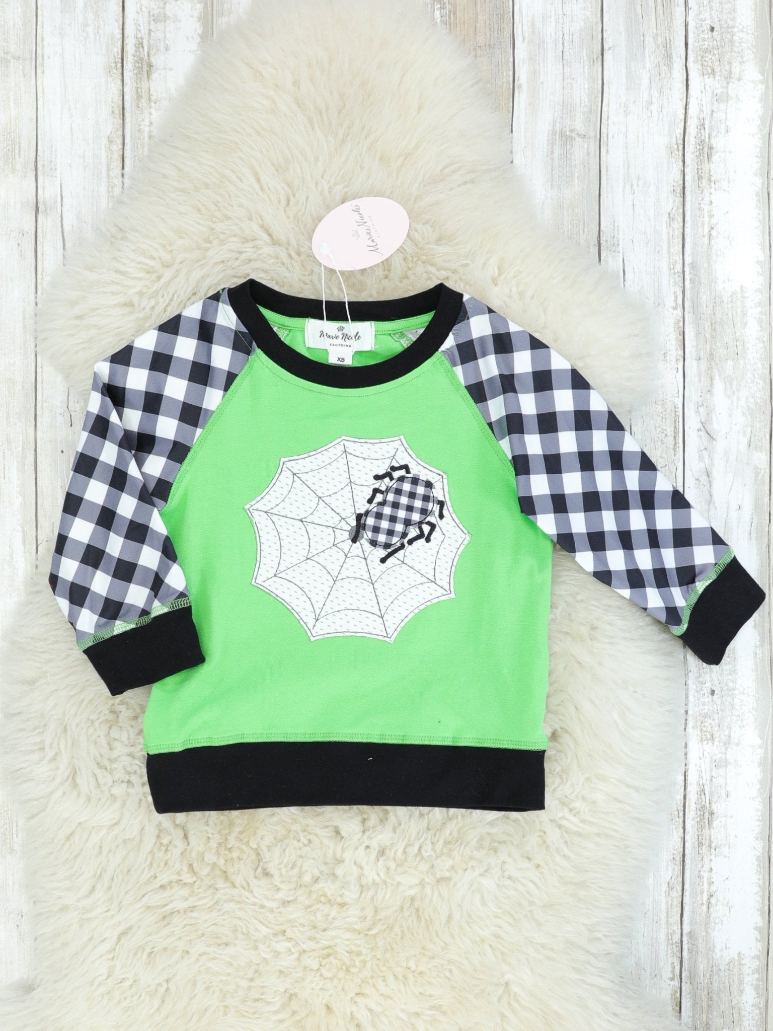 Green Gingham Spiderweb Pullover - Marie Nicole Clothing