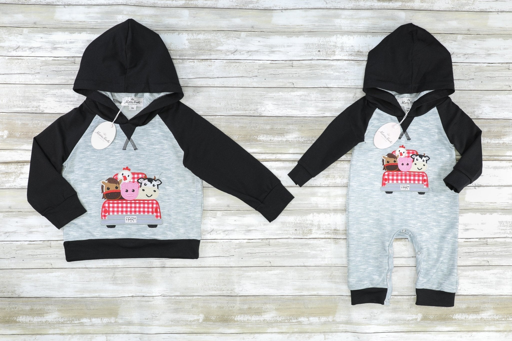 Farm Road Trip Raglan Hoodie Romper - Marie Nicole Clothing