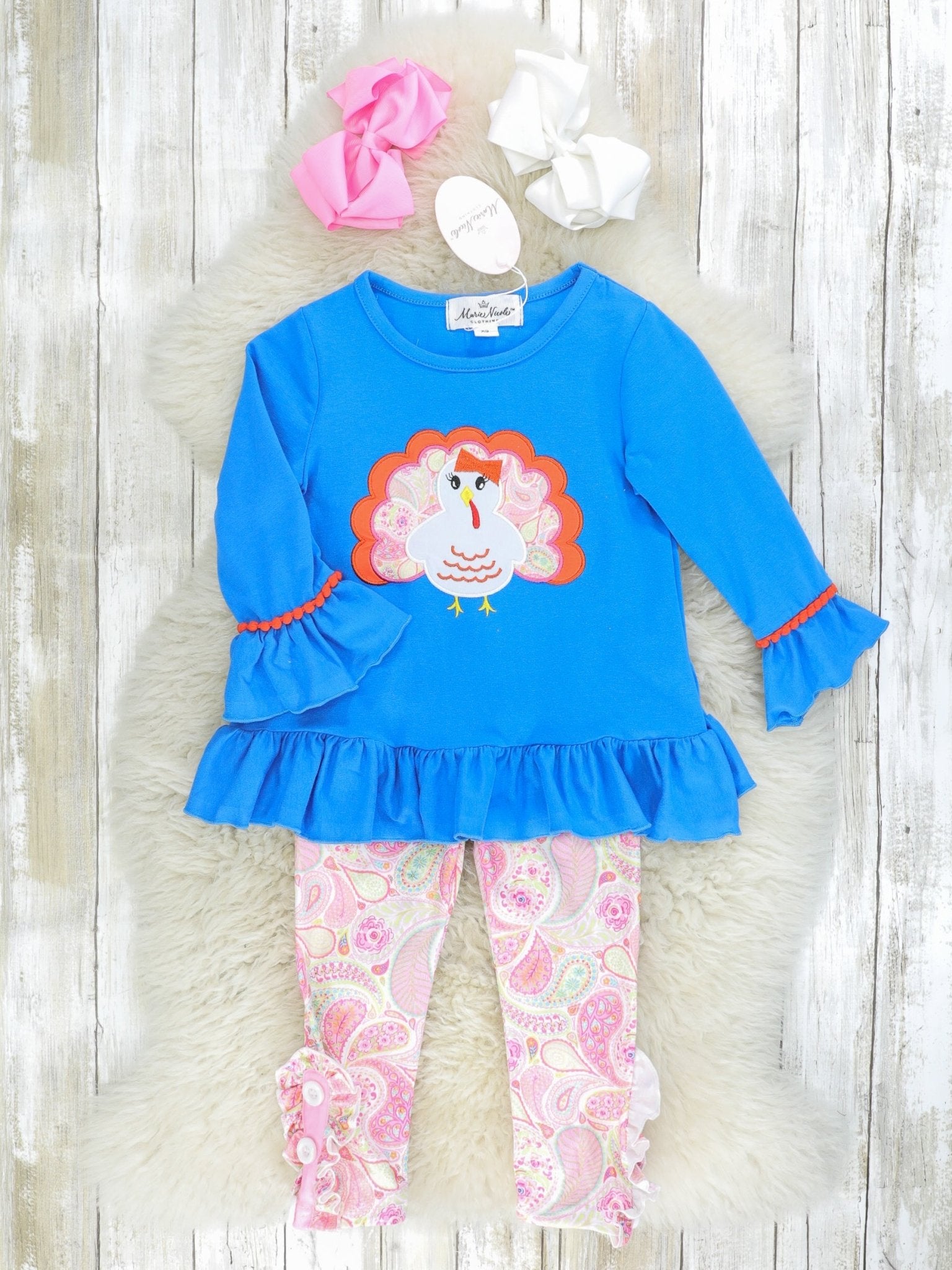 Blue & Pink Paisley Turkey Ruffle Outfit - Marie Nicole Clothing