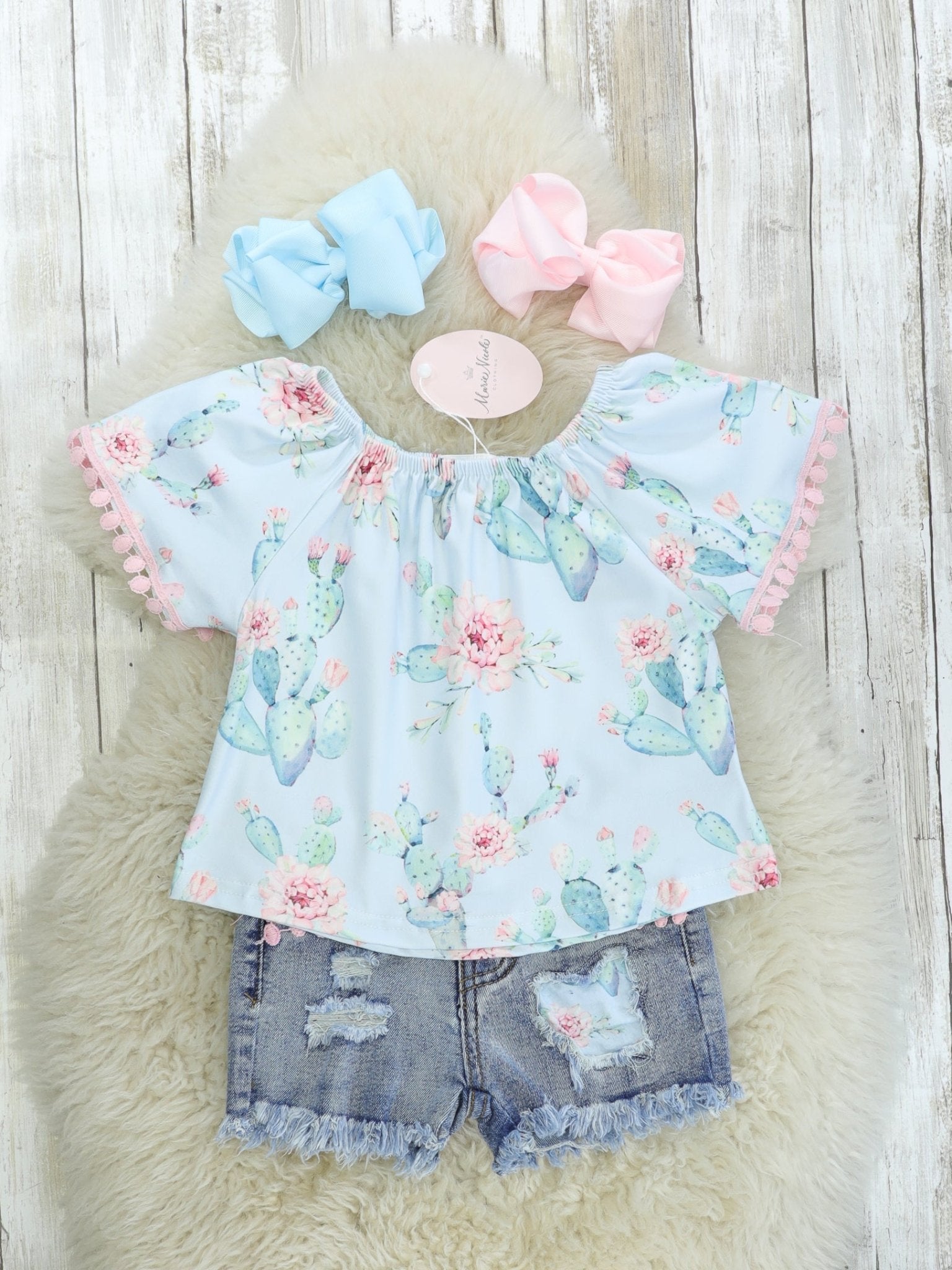 Cactus Denim Pom Pom Outfit - Marie Nicole Clothing