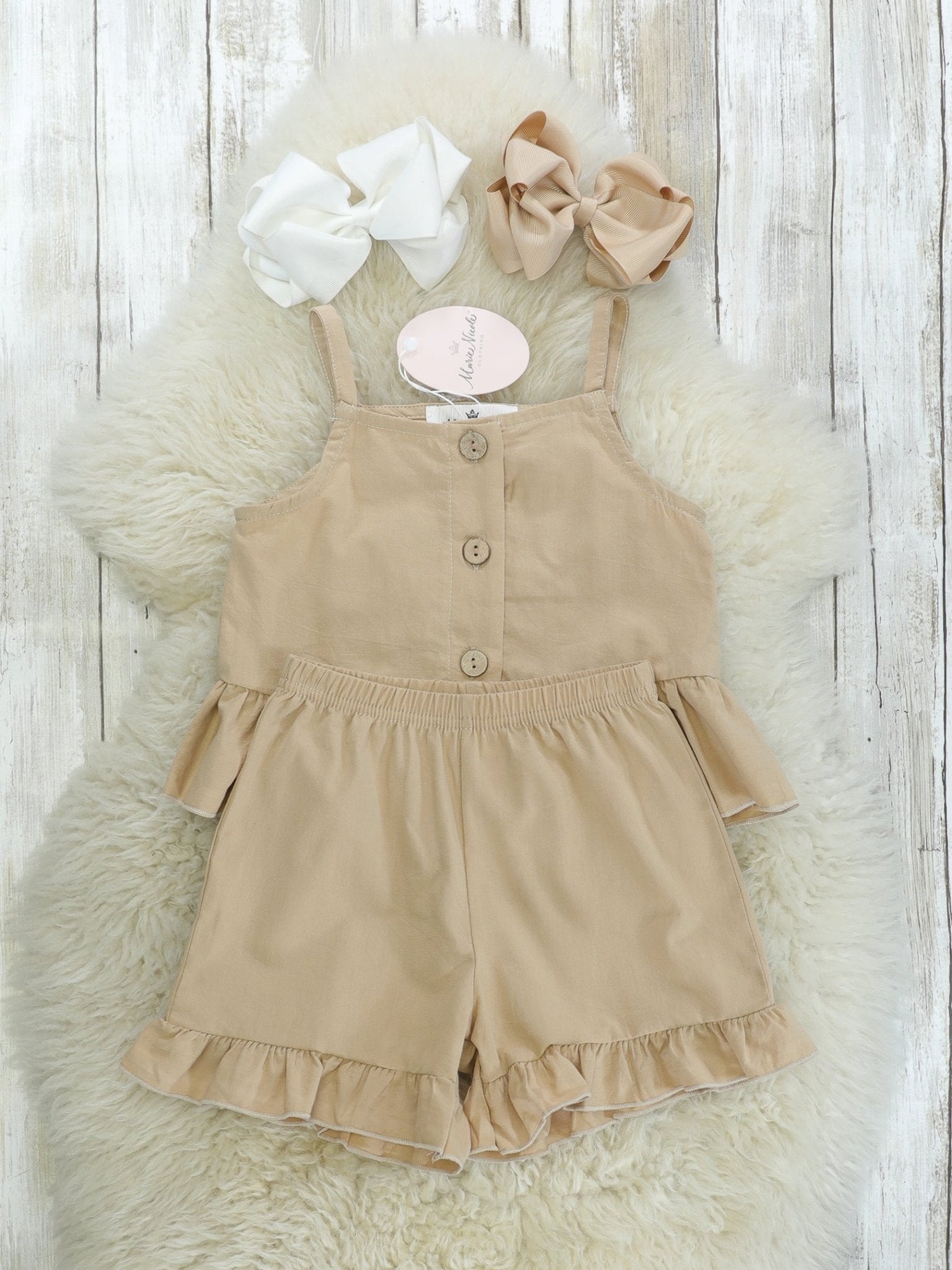 Khaki Linen Tank & Shorts Outfit - Marie Nicole Clothing