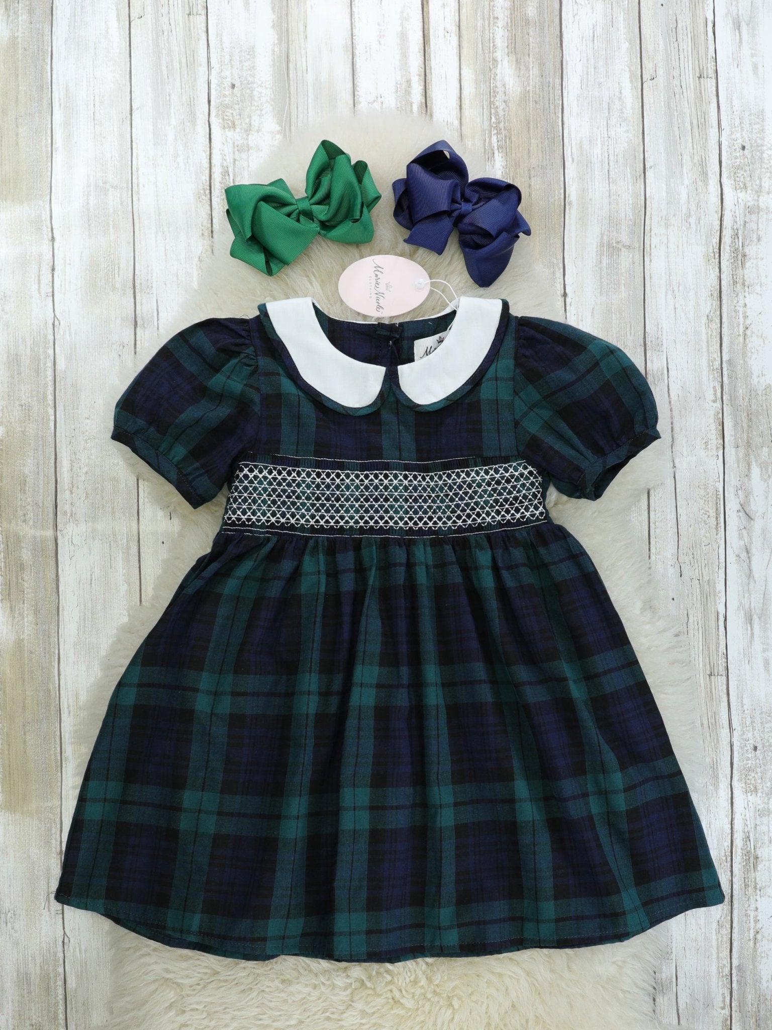Hunter Green & Navy Plaid Vintage Dress - Marie Nicole Clothing