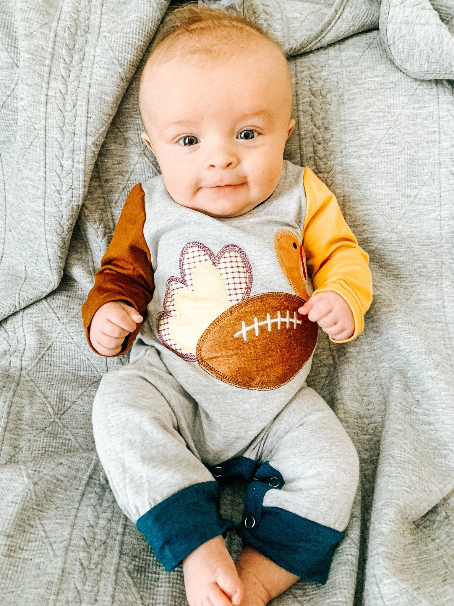 Turkey Football Long Sleeve Romper - Marie Nicole Clothing