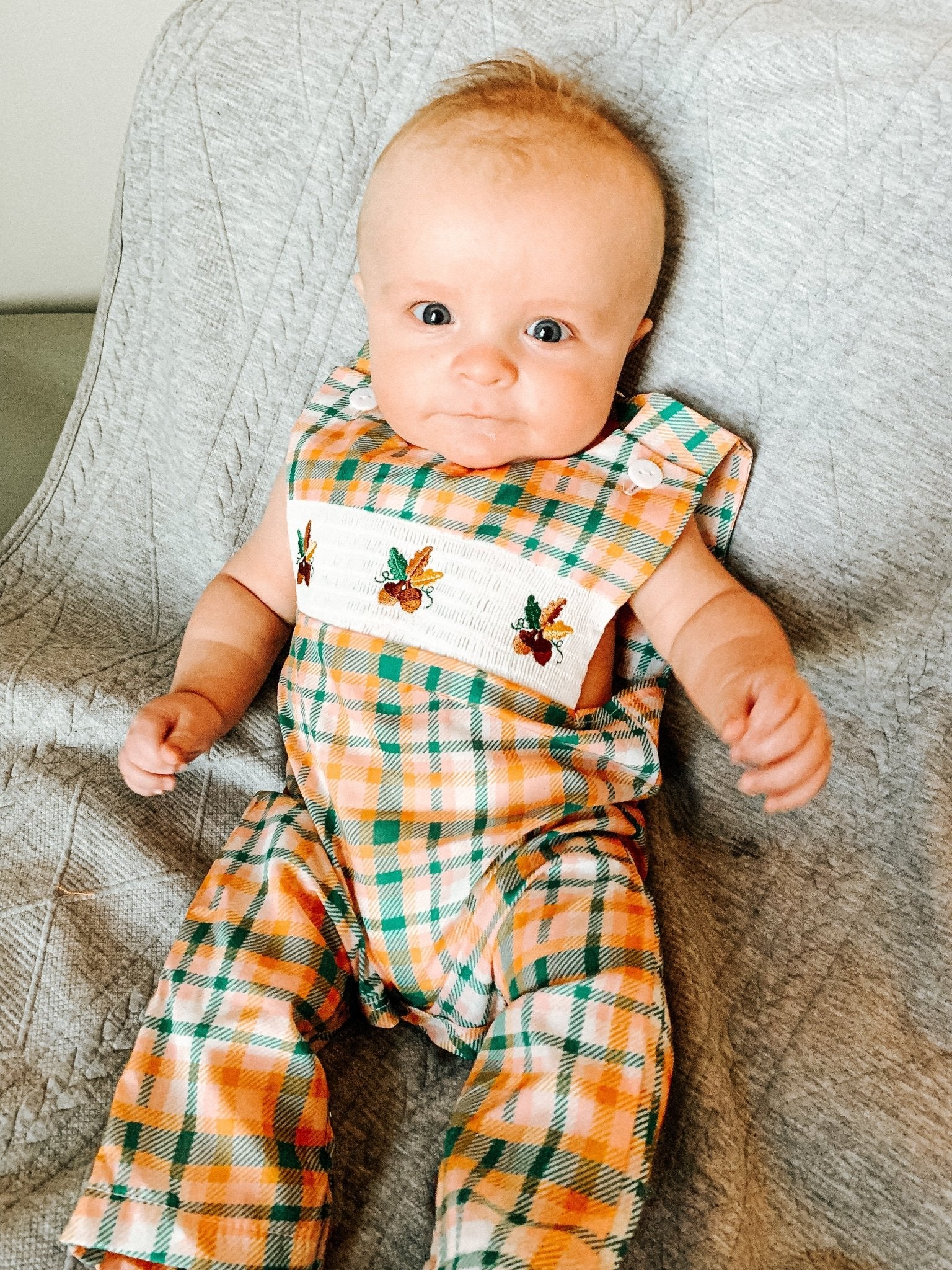 Plaid Acorn Smocked Johnny - Marie Nicole Clothing