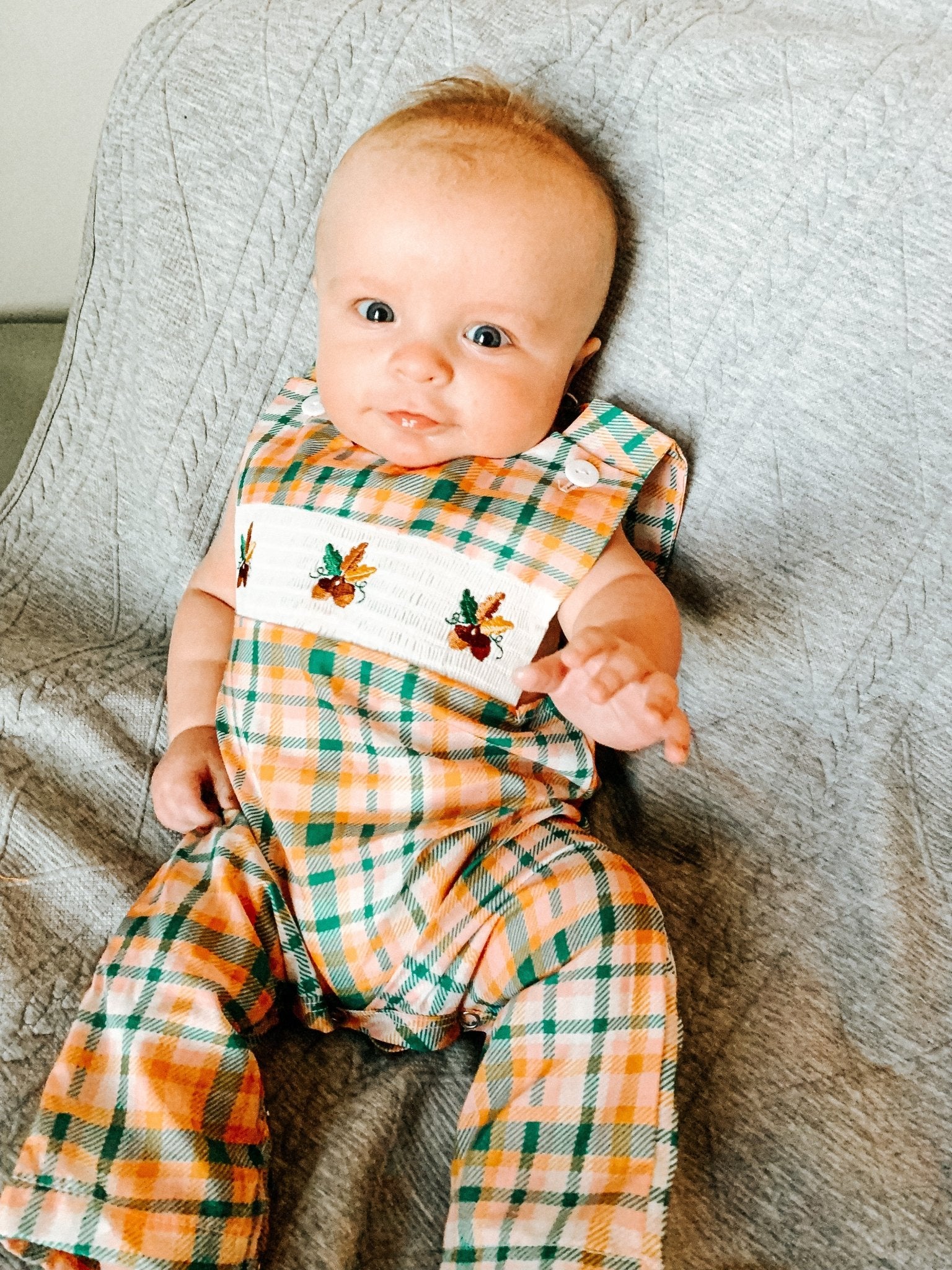 Plaid Acorn Smocked Johnny - Marie Nicole Clothing