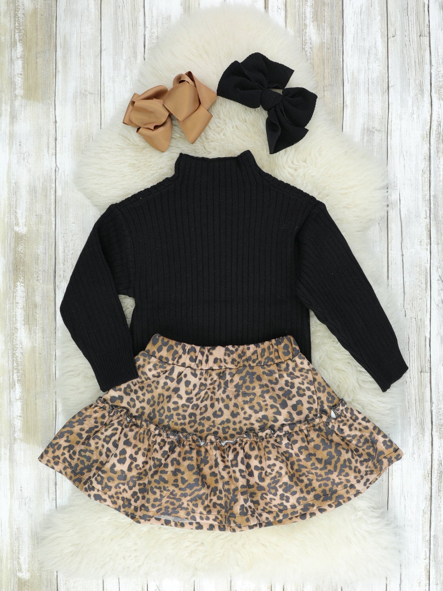 Black Turtleneck & Leopard Skirt Outfit - Marie Nicole Clothing