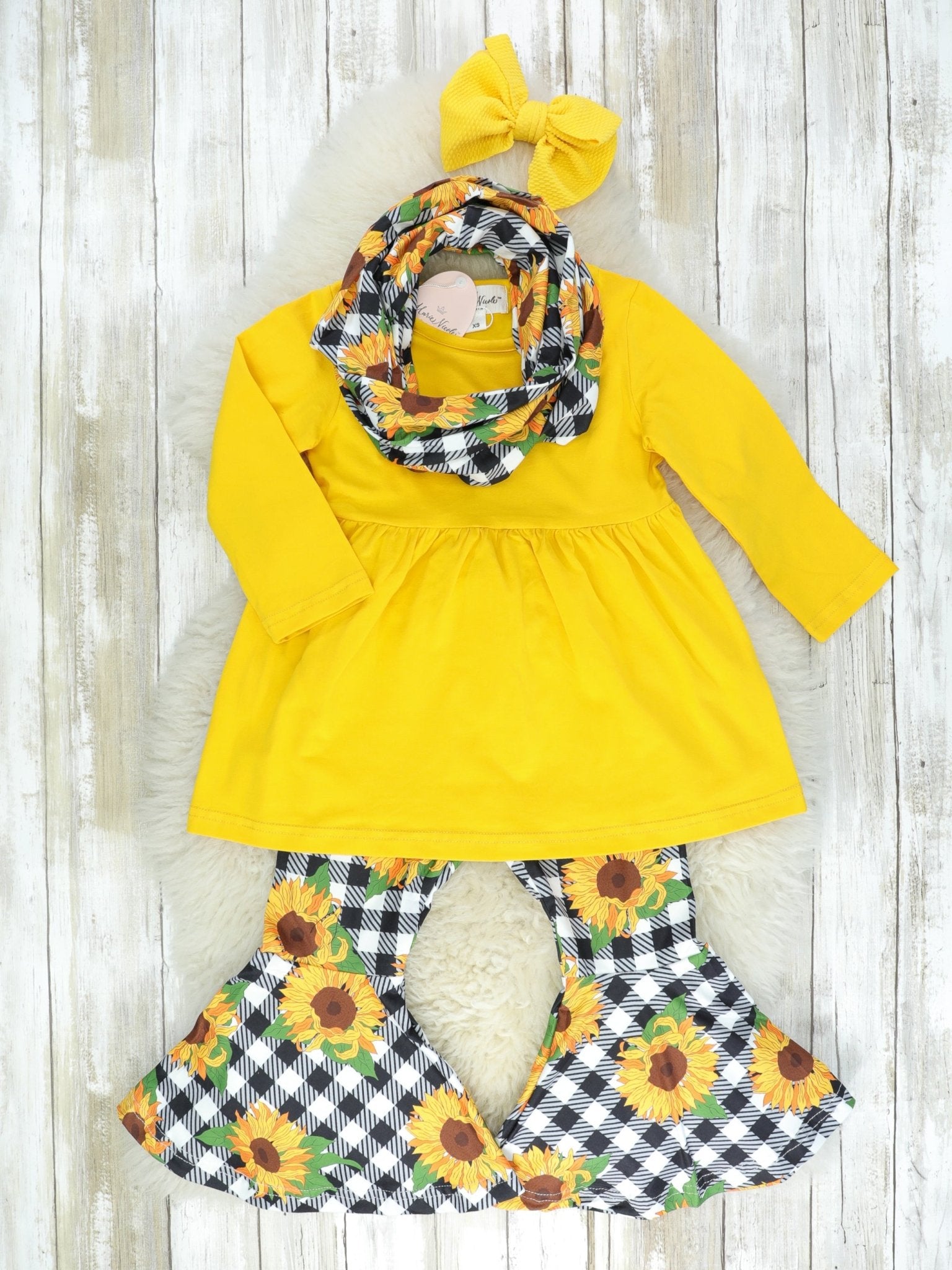 Yellow Plaid Sunflower 3 Piece Outfit - Marie Nicole Clothing