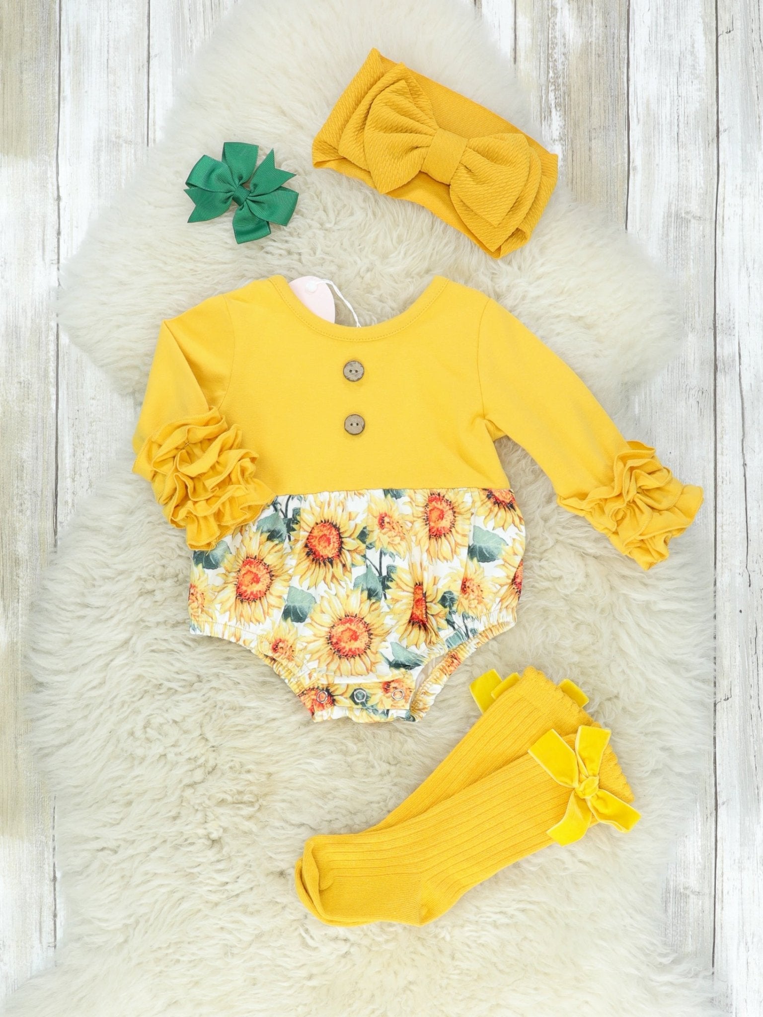 Mustard Sunflower Icing Bubble Romper - Marie Nicole Clothing