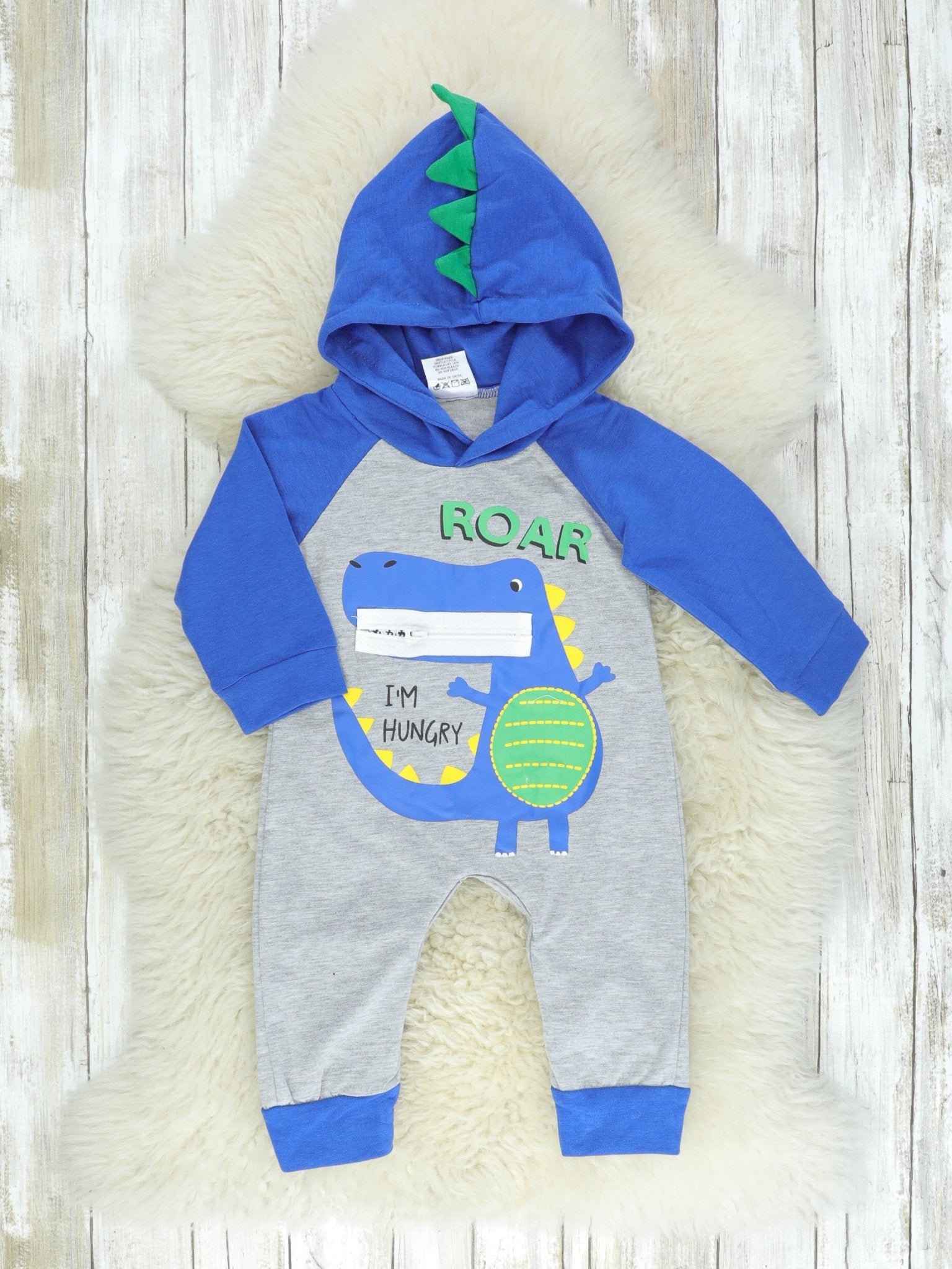 Blue Roar Dinosaur Hoodie Romper - Marie Nicole Clothing