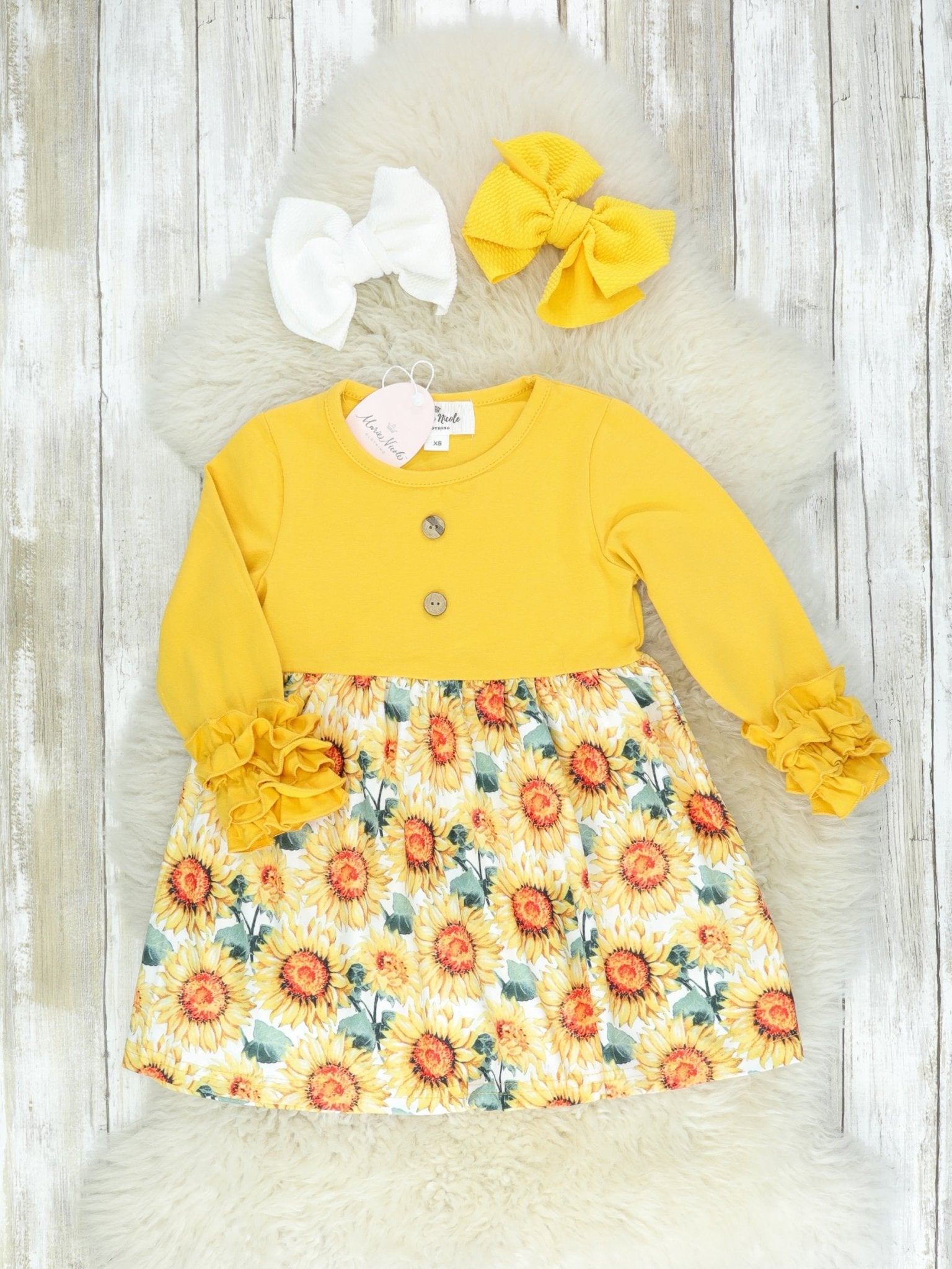 Mustard Sunflower Icing Dress - Marie Nicole Clothing