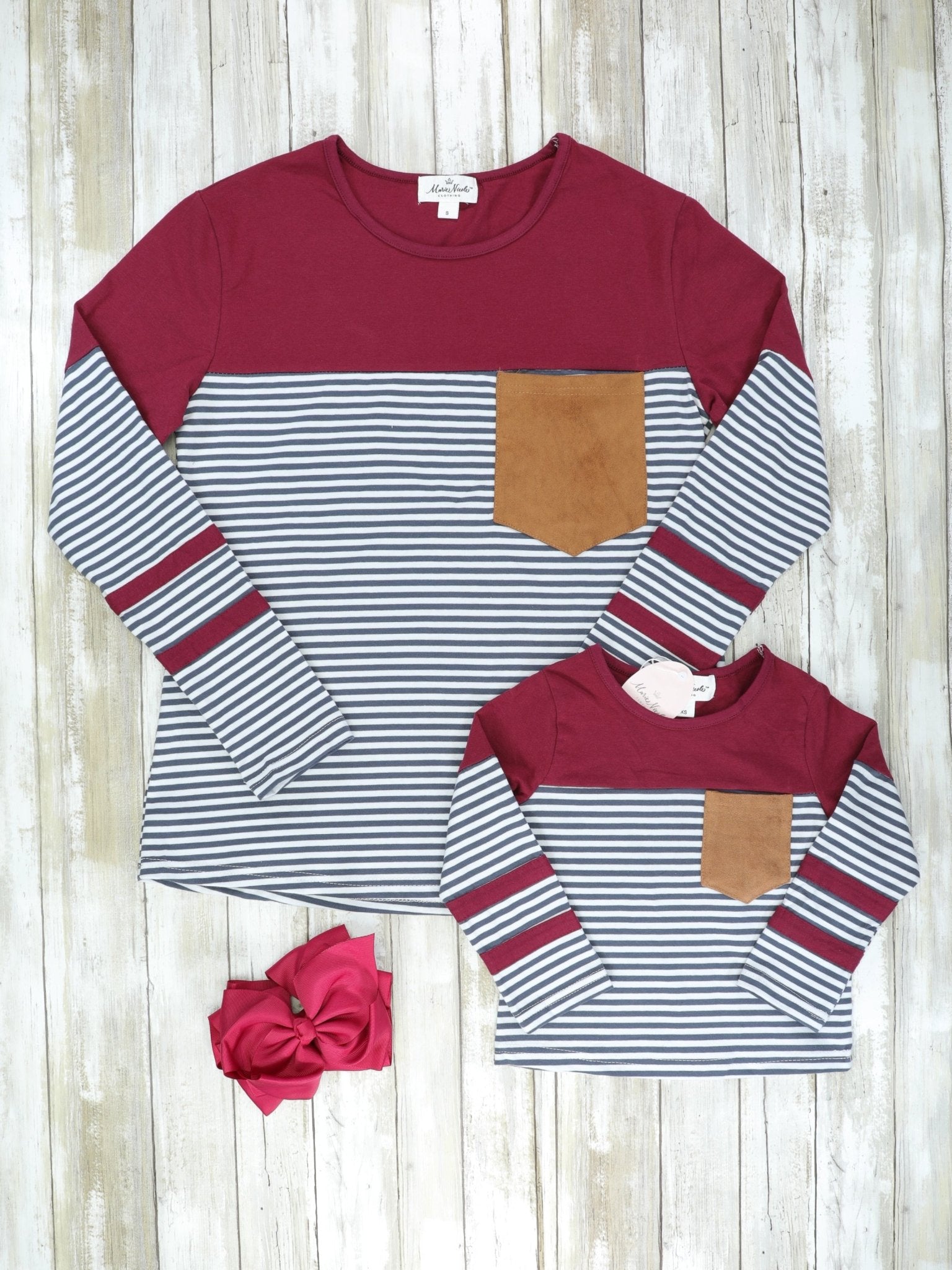 Mom & Me Burgundy Striped Pocket Shirt - Marie Nicole Clothing