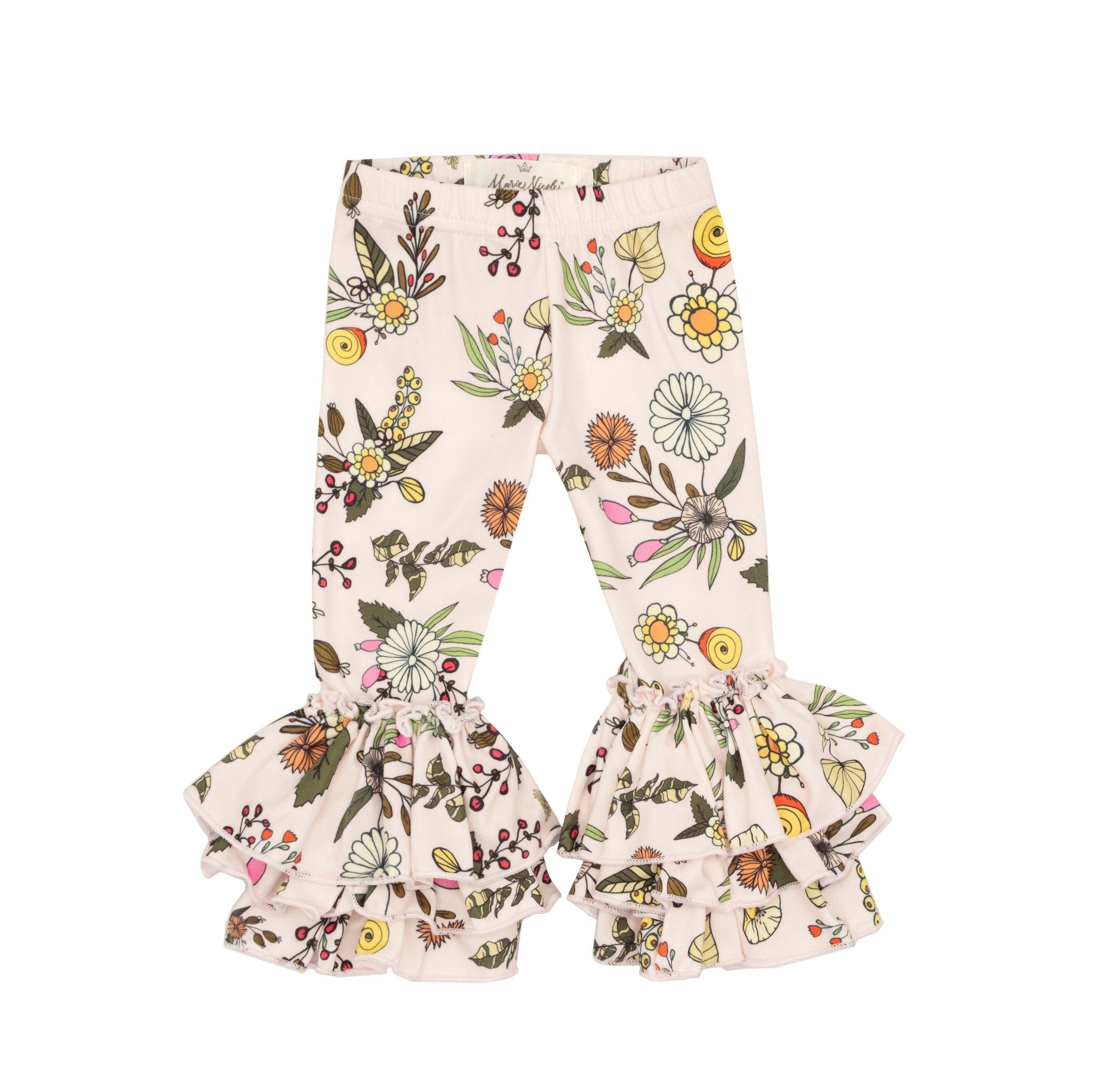 Tulip Ruffle Leggings - Fall Baby PINK Floral - Marie Nicole Clothing