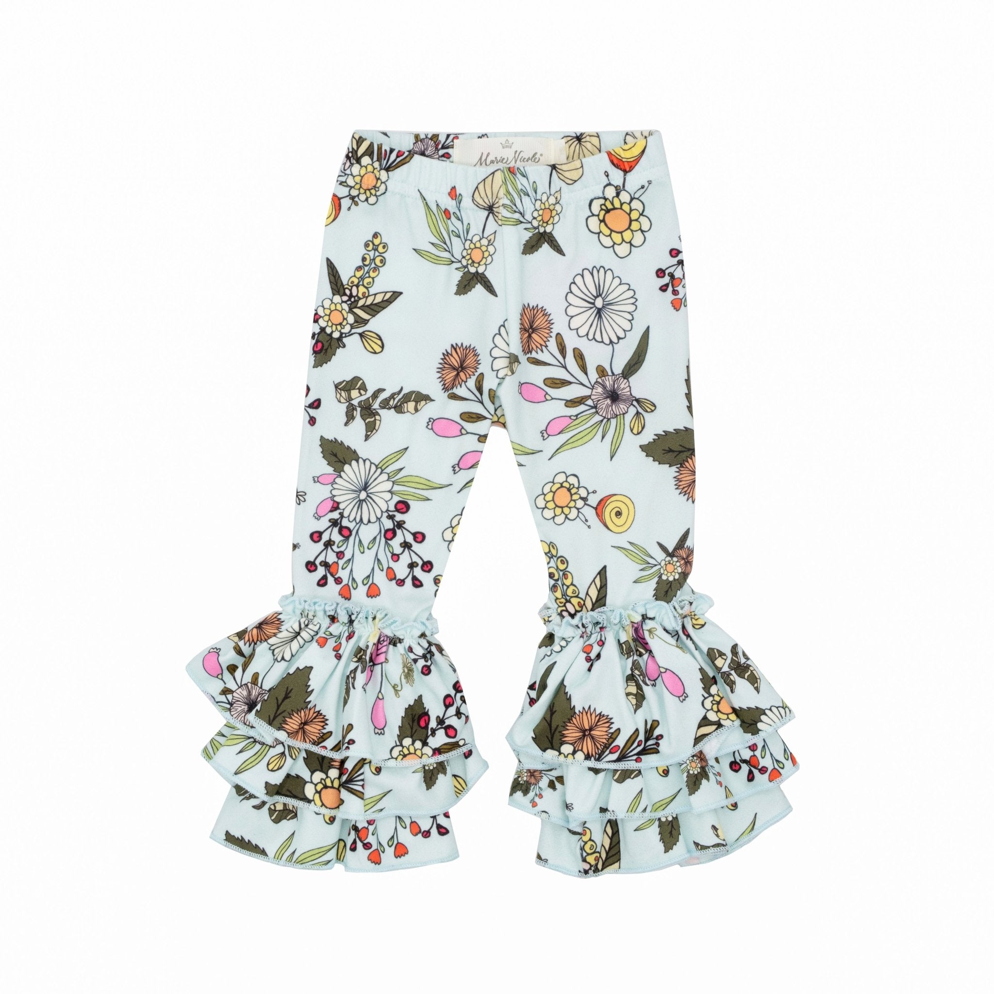 Tulip Ruffle Leggings - Fall Baby BLUE Floral - Marie Nicole Clothing