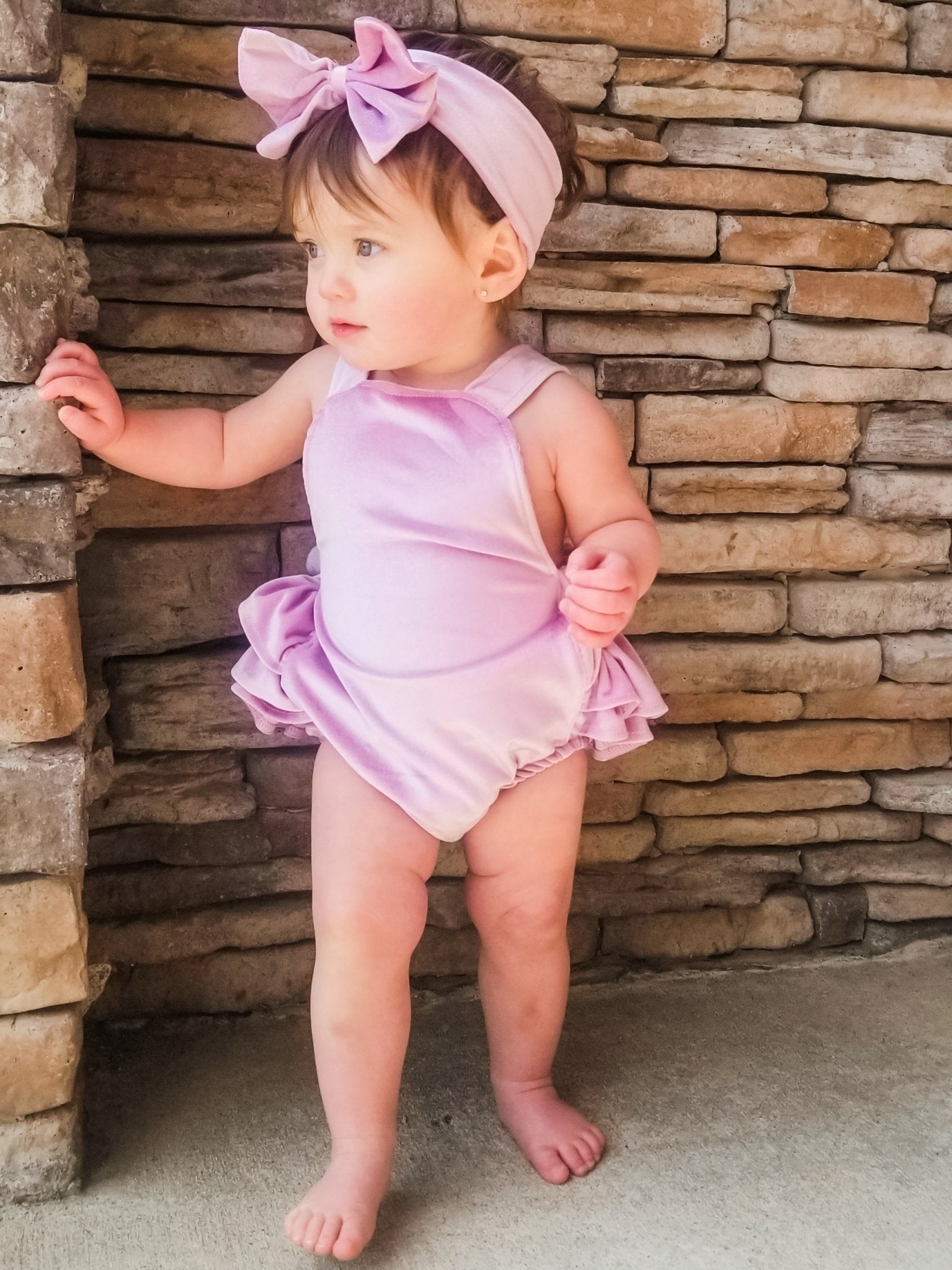 Lavender Velvet Ruffle Bubble With Headband - Marie Nicole Clothing