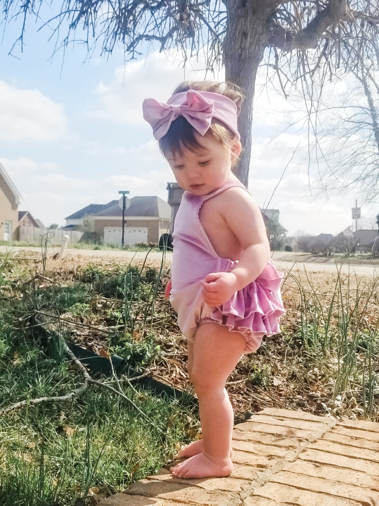 Lavender Velvet Ruffle Bubble With Headband - Marie Nicole Clothing