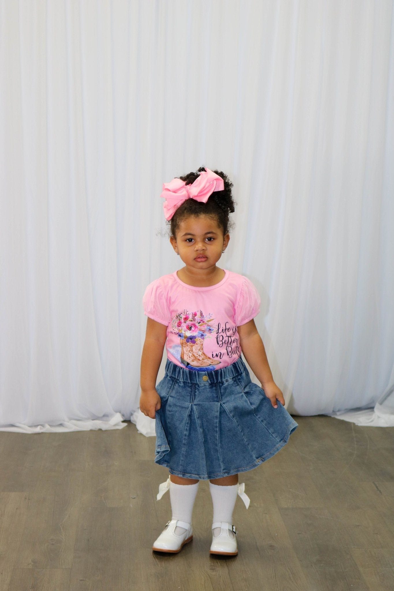 Life Is Better In Boots Shirt & Denim Skirt Outfit - Marie Nicole Clothing