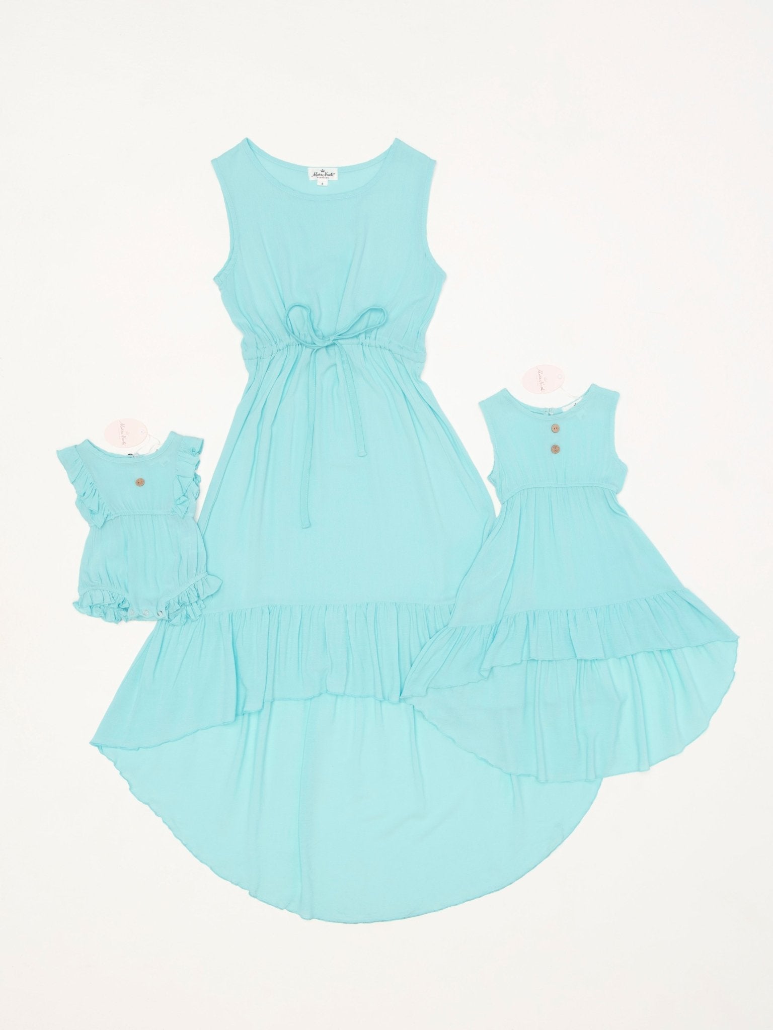 Mom & Me Aqua Maxi Dress & Romper - Beachwear - Marie Nicole Clothing