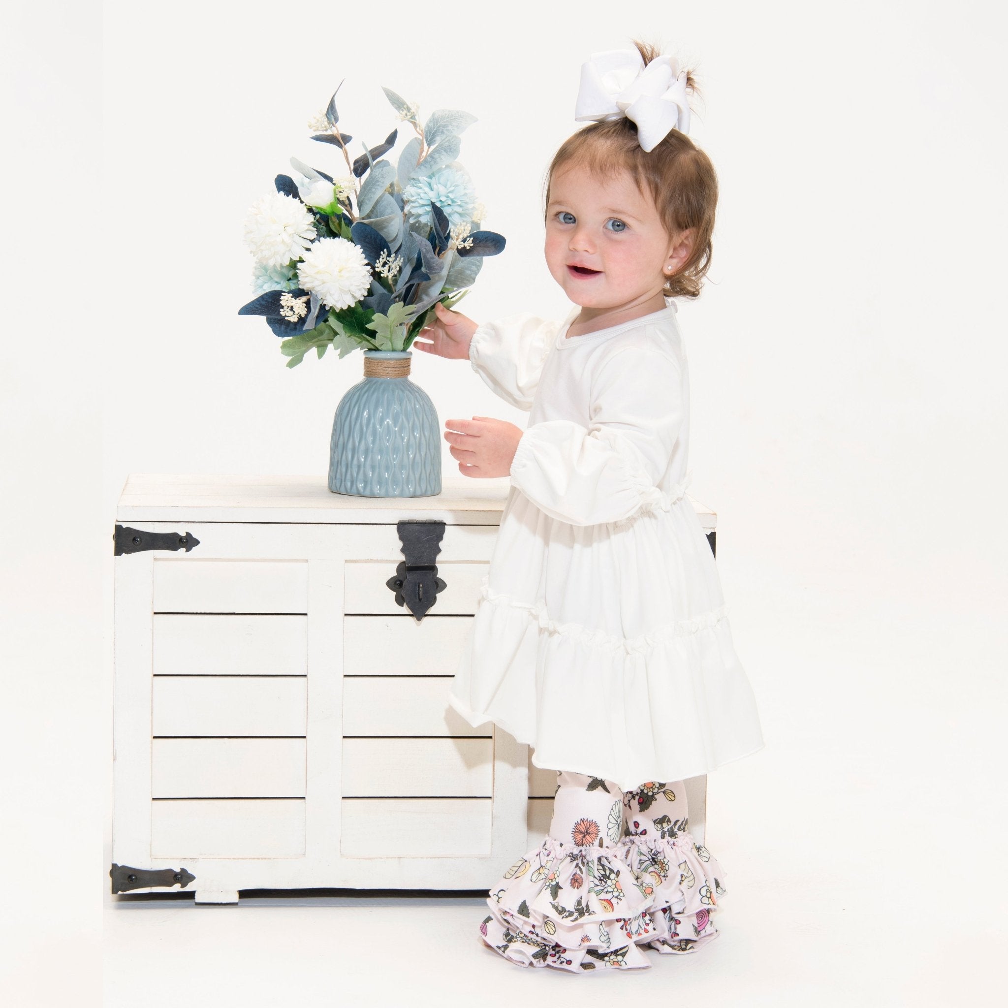 Tulip Ruffle Leggings - Fall Baby PINK Floral - Marie Nicole Clothing