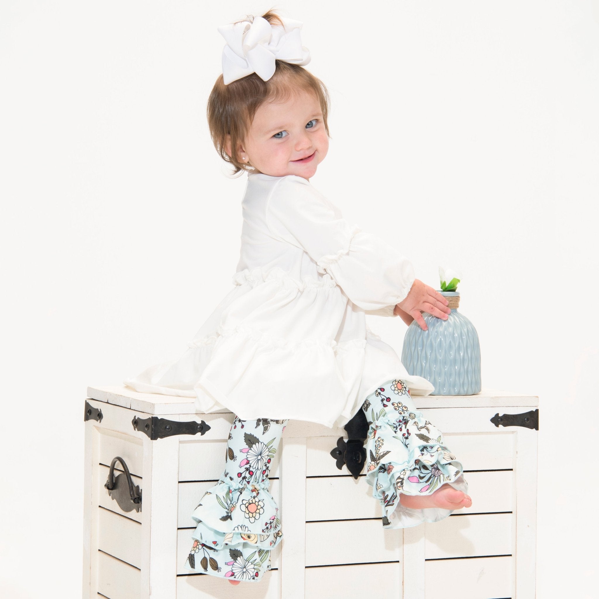 Tulip Ruffle Leggings - Fall Baby BLUE Floral - Marie Nicole Clothing