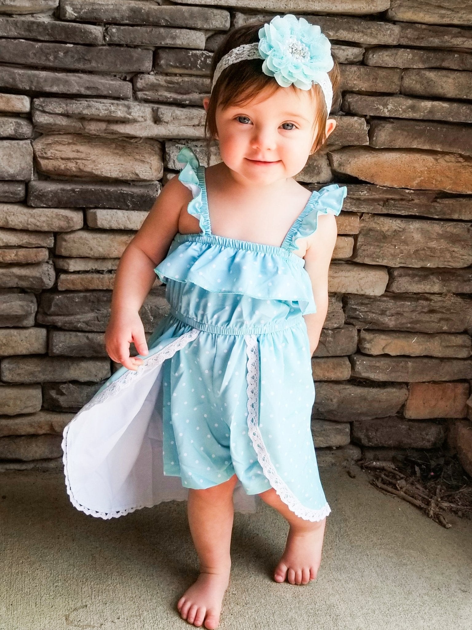 Mint Polka Dot Split Dress Romper - Marie Nicole Clothing