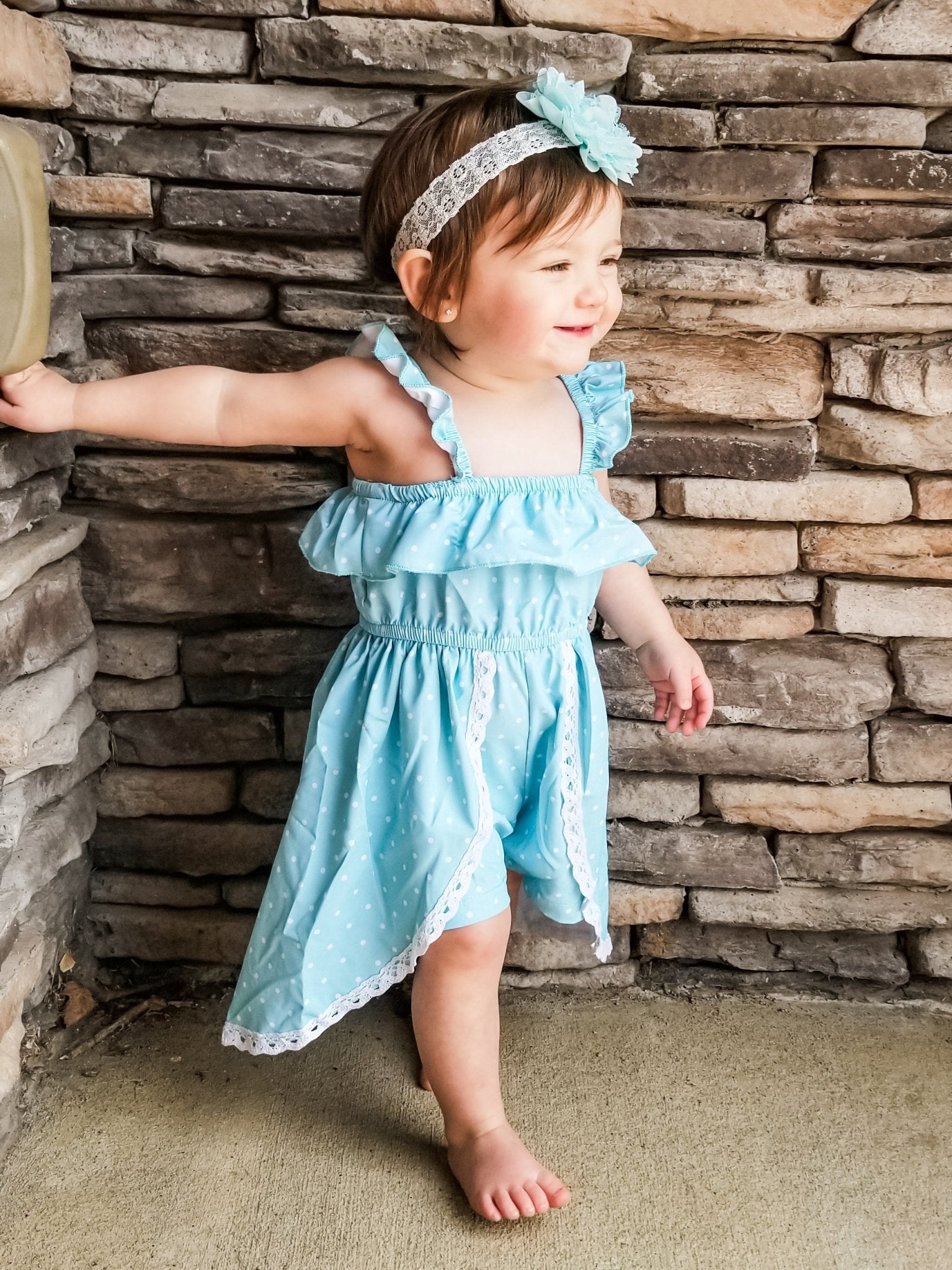 Mint Polka Dot Split Dress Romper - Marie Nicole Clothing