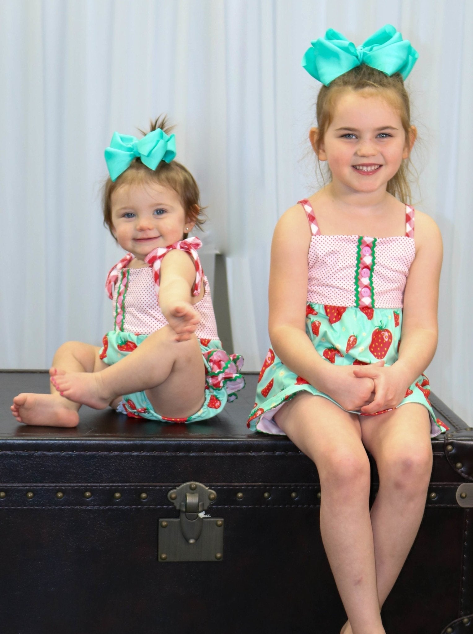 Mint Strawberry Tie Bubble Romper - Marie Nicole Clothing