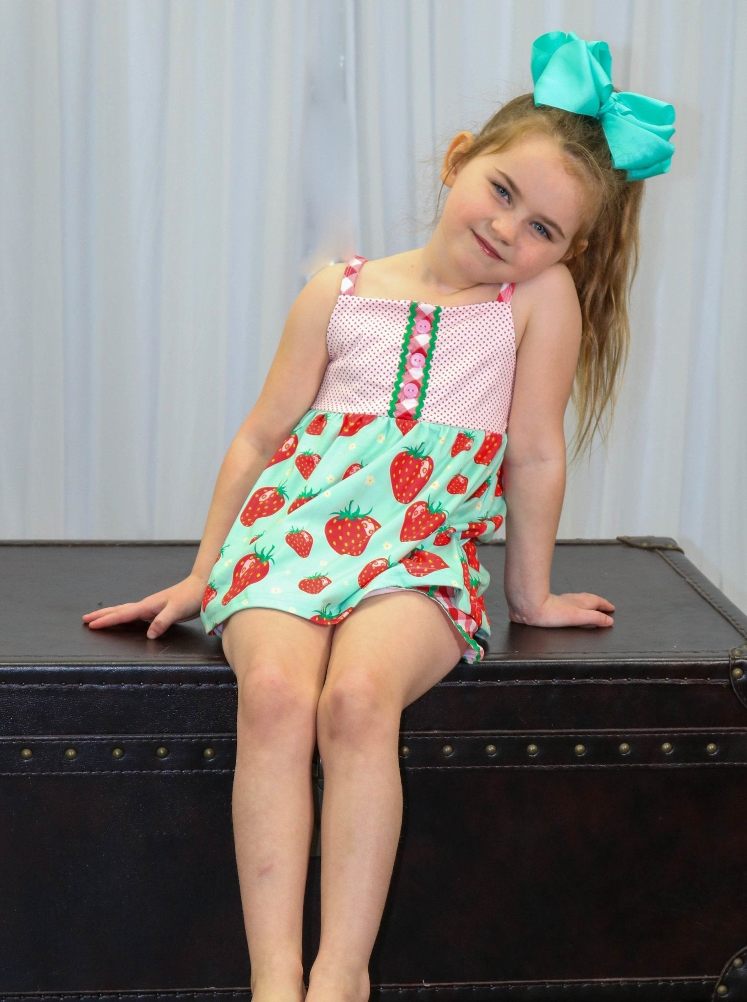 Mint Strawberry Tank & Checked Shorts Outfit - Marie Nicole Clothing