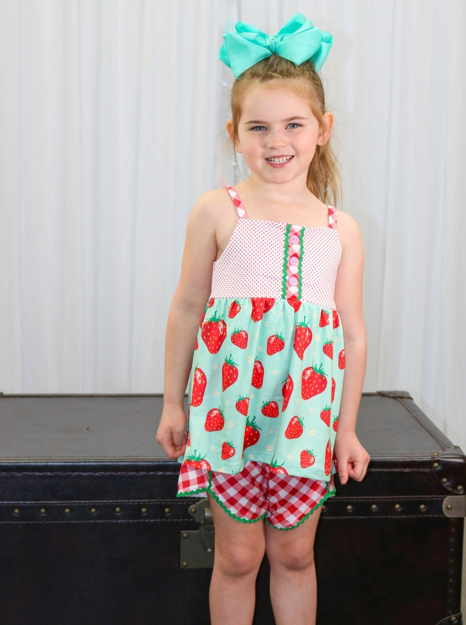 Mint Strawberry Tank & Checked Shorts Outfit - Marie Nicole Clothing