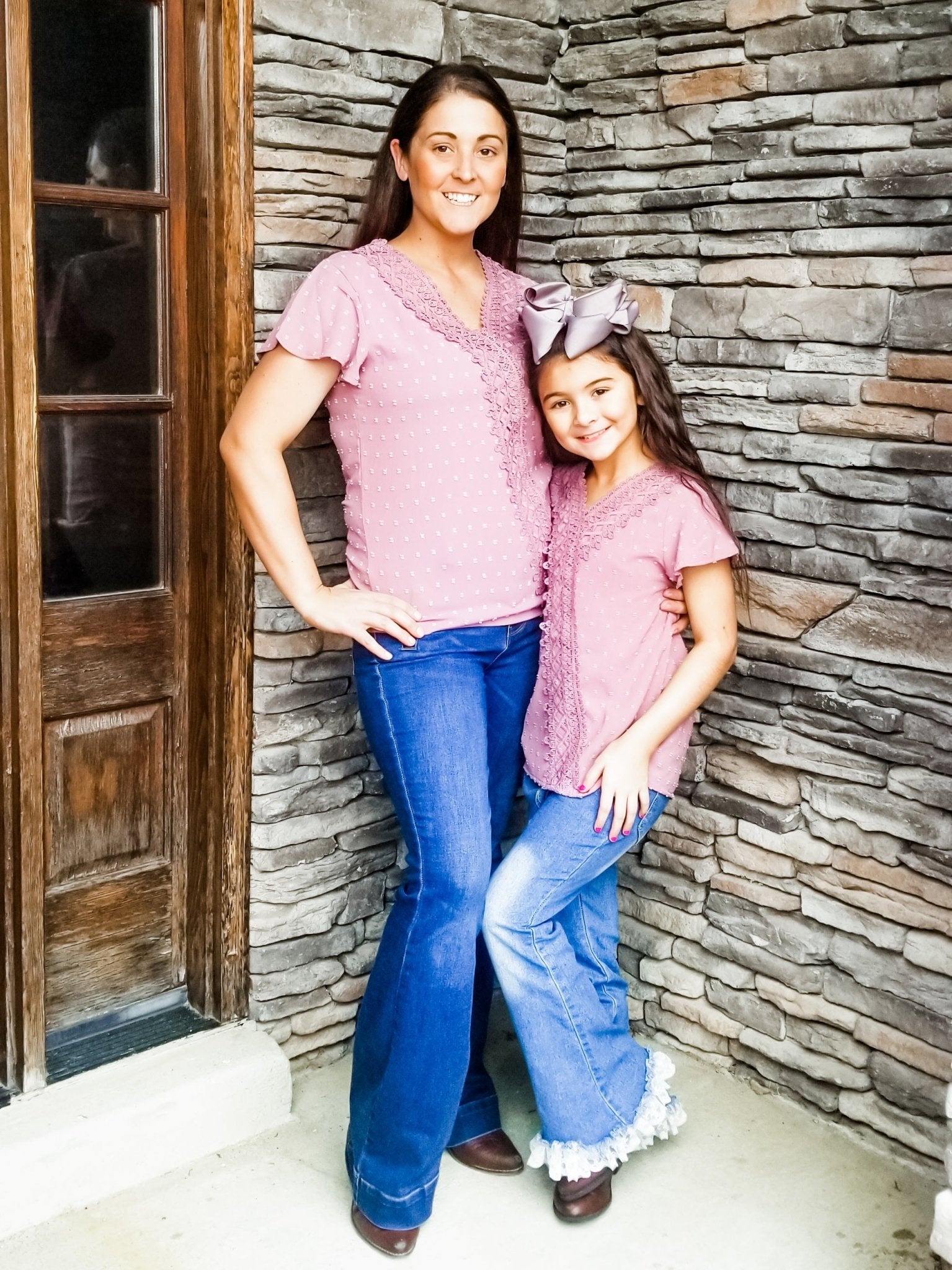 Mom & Me Dusty Rose Lace Swiss Dot Cross Over Top - Marie Nicole Clothing