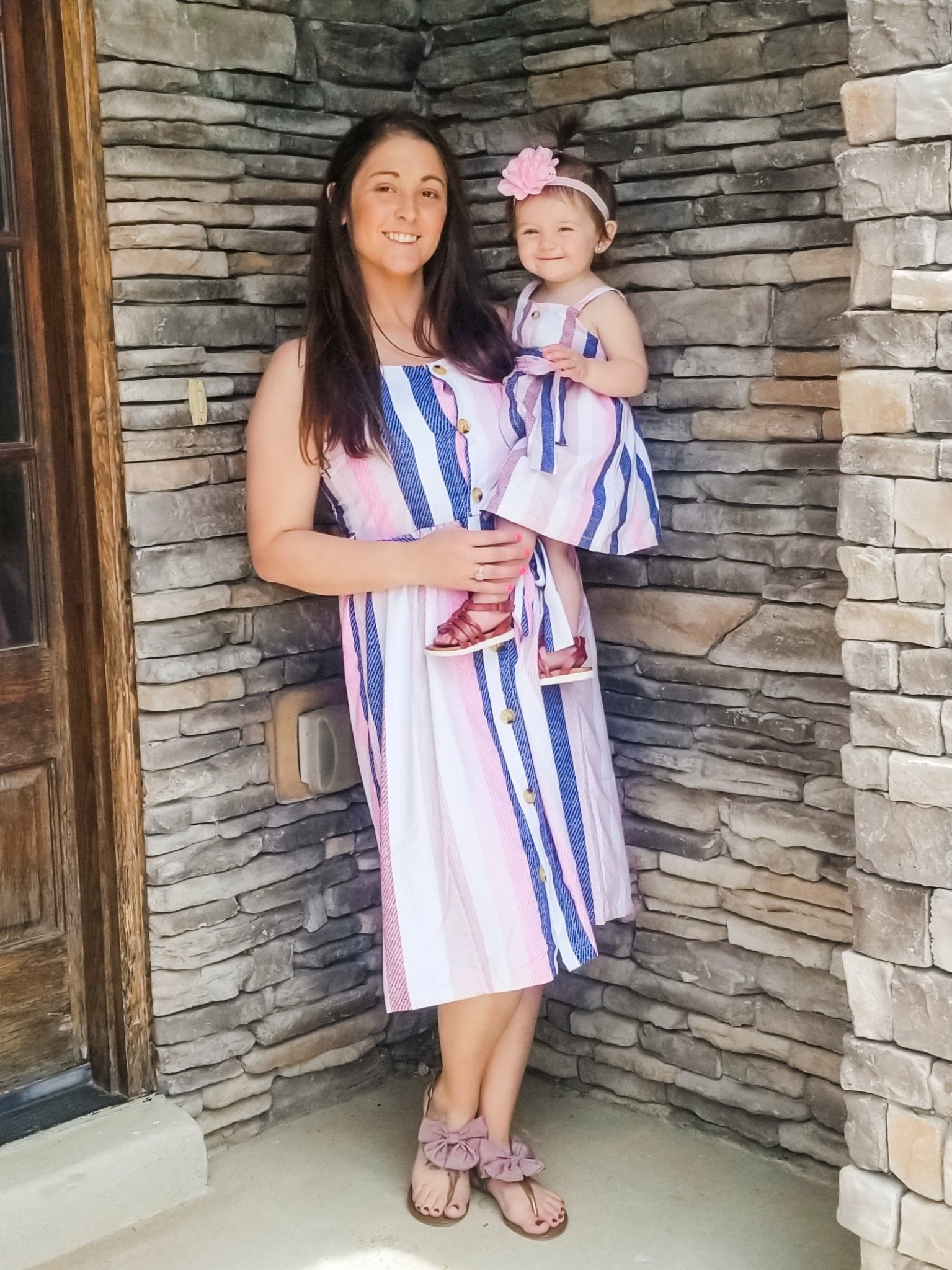 Mom & Me Pink & Blue Pinstriped Dress - Marie Nicole Clothing