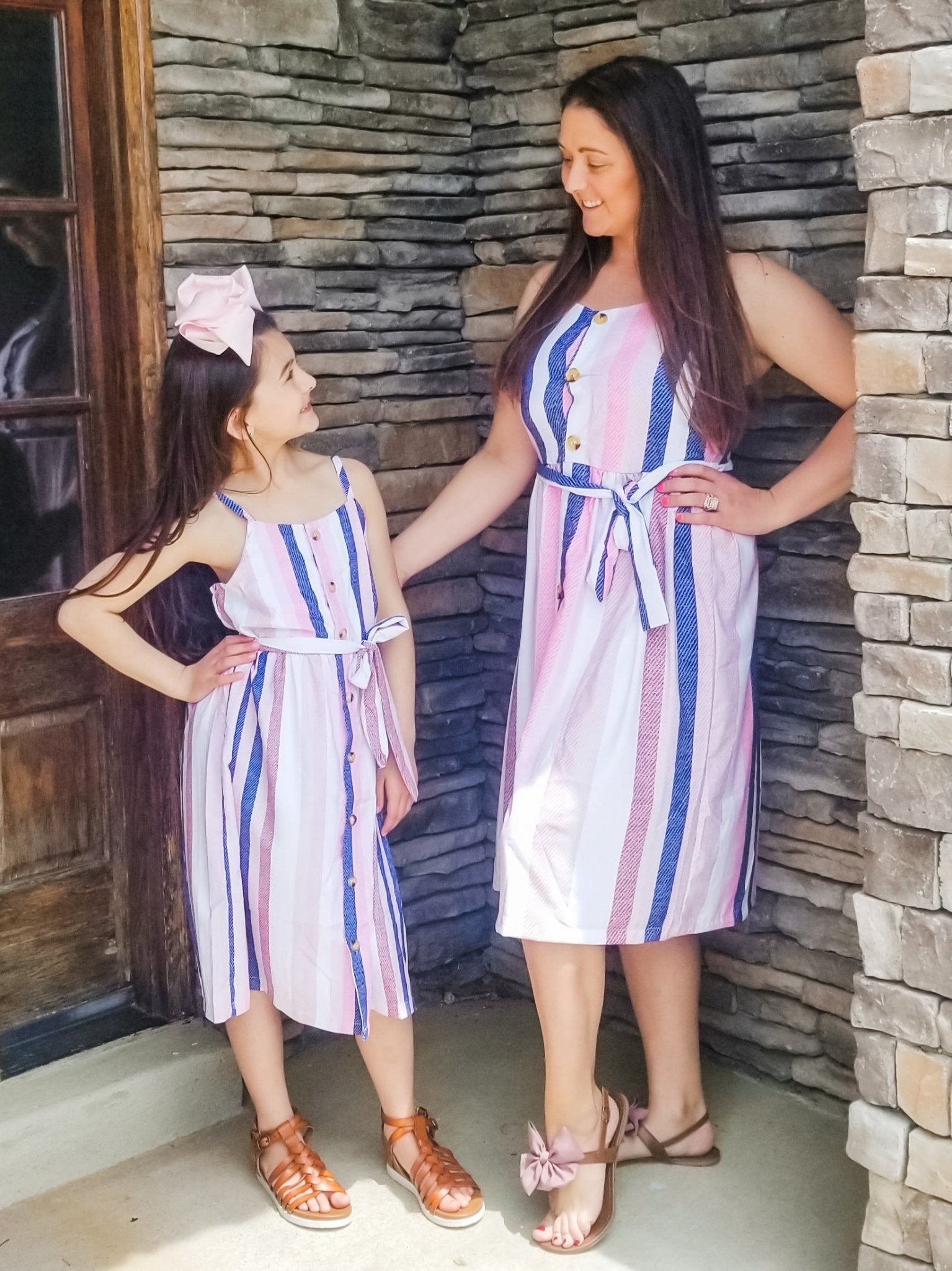 Mom & Me Pink & Blue Pinstriped Dress - Marie Nicole Clothing