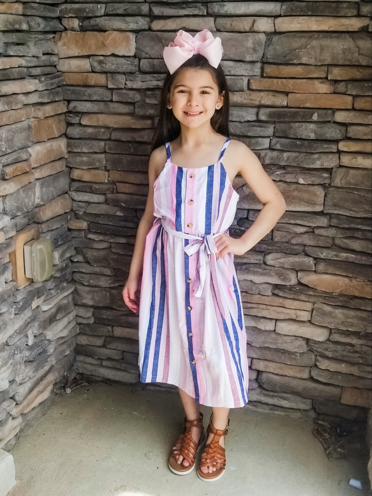 Mom & Me Pink & Blue Pinstriped Dress - Marie Nicole Clothing
