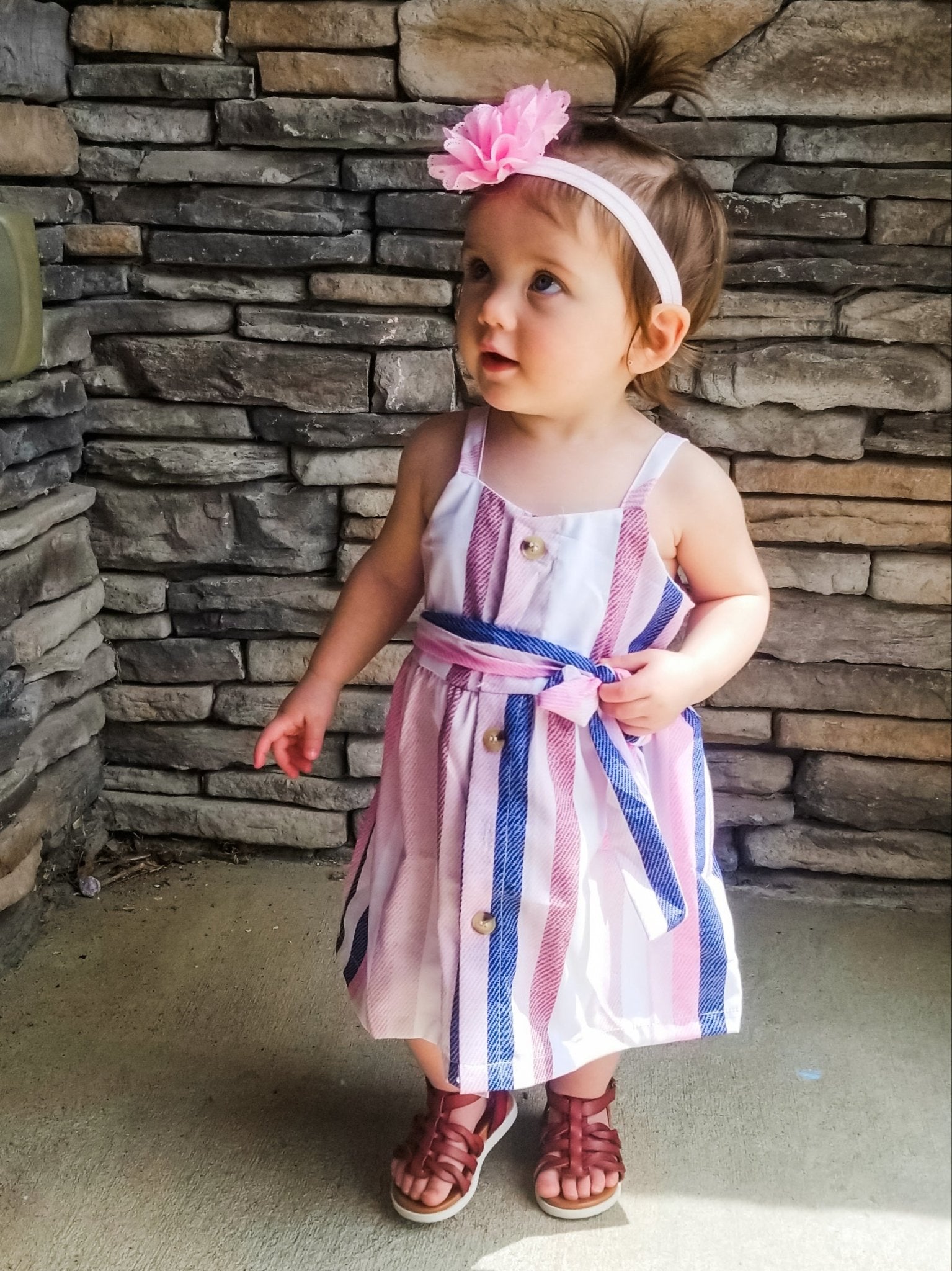 Mom & Me Pink & Blue Pinstriped Dress - Marie Nicole Clothing