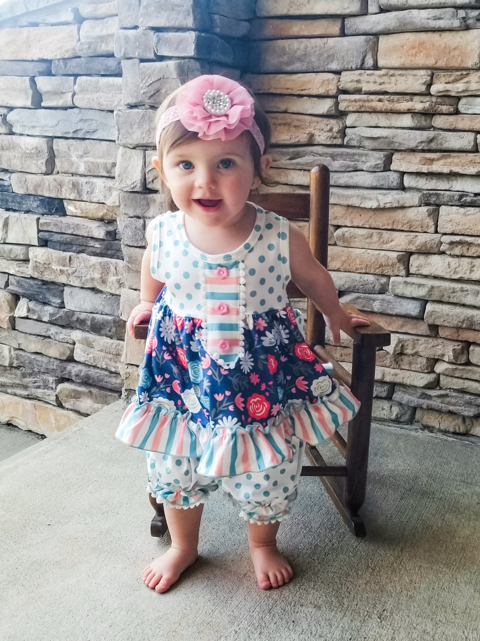 Navy Floral Polka Dotted Outfit - Marie Nicole Clothing
