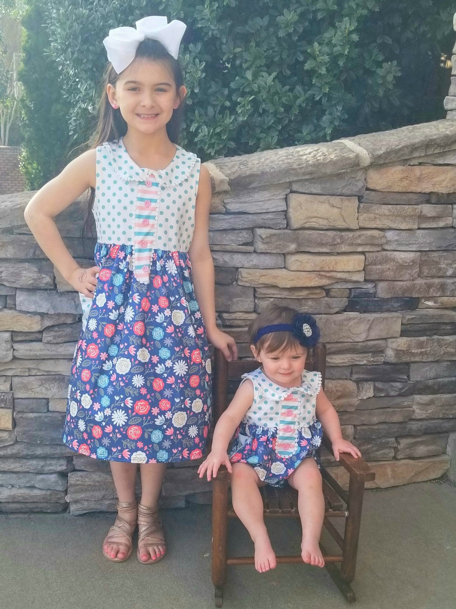 Navy Floral Polka Dotted Dress - Marie Nicole Clothing