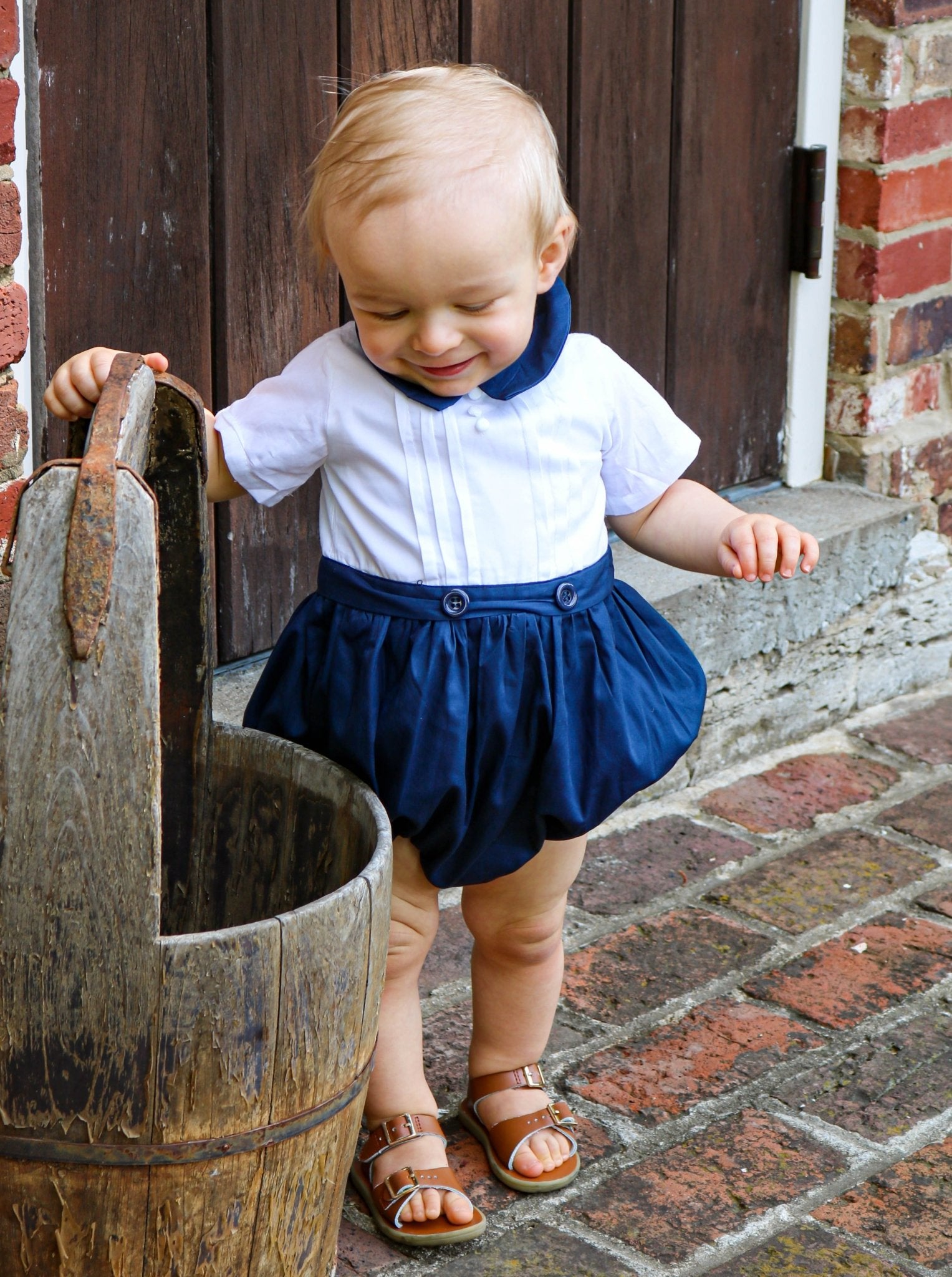 Navy & White Bubble Romper - Marie Nicole Clothing