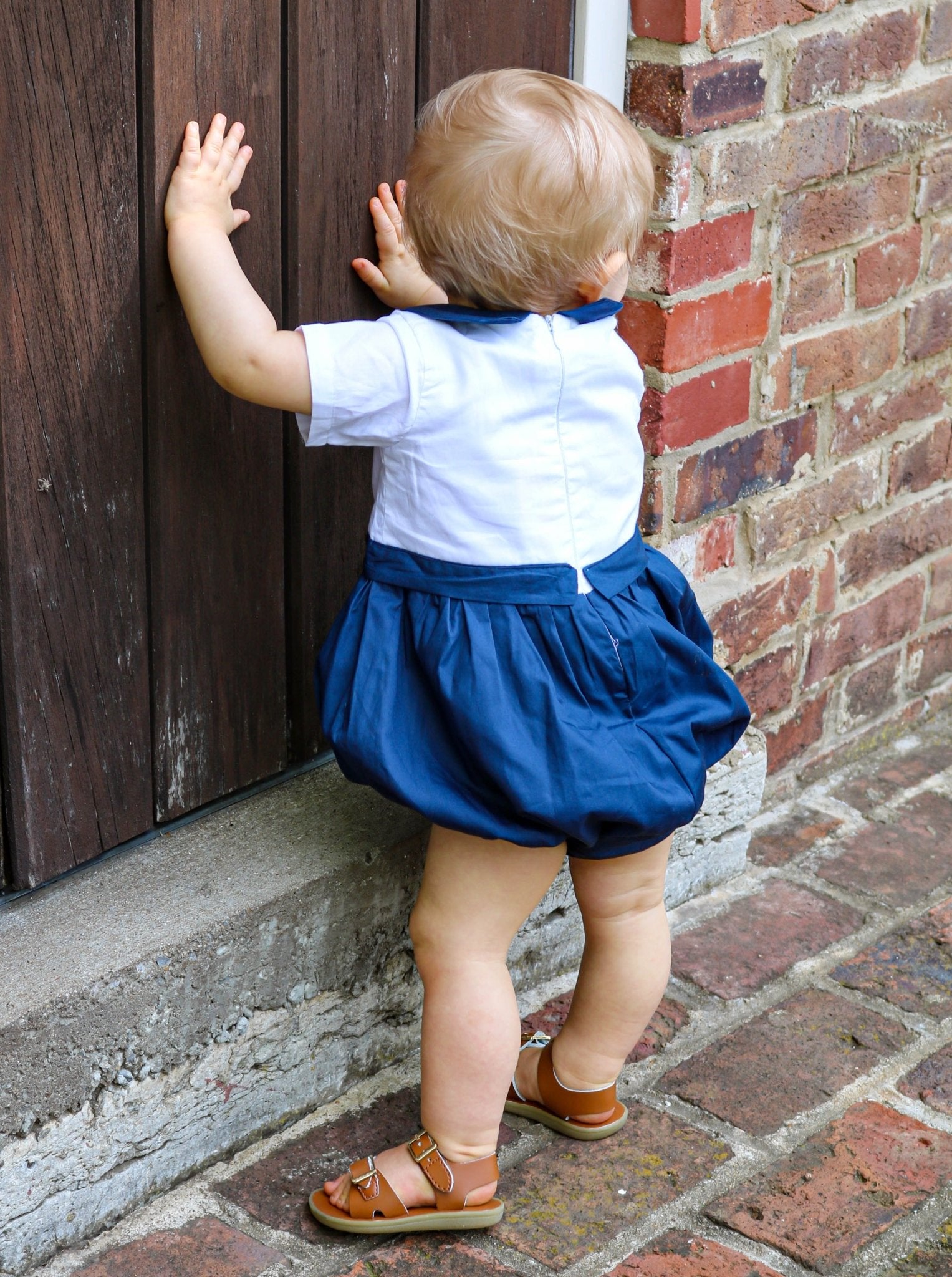 Navy & White Bubble Romper - Marie Nicole Clothing